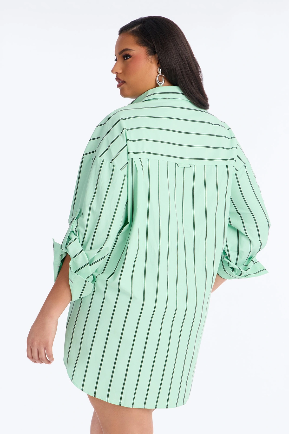Izzy Pinstripe Shirt Micro Mini Dress - Green — Verde