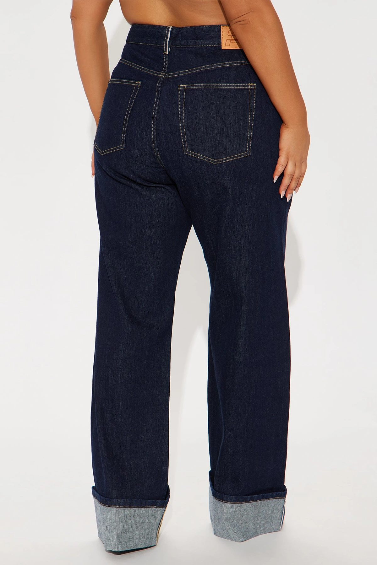 Tall Premium Cuffed Straight Leg Jeans - Dark Wash — Ganga de lavagem escura