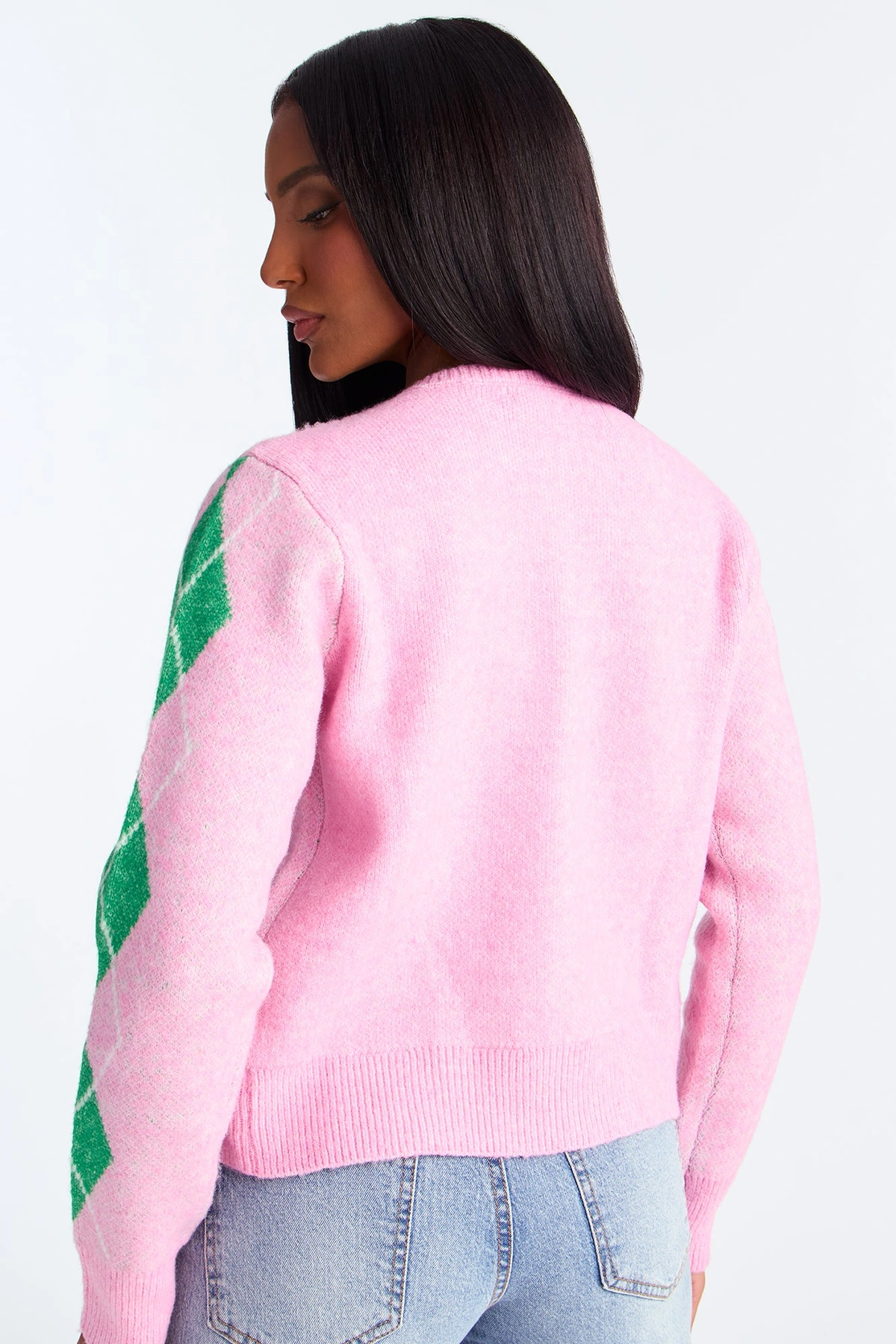 She Reads Argyle Sweater - Pink/combo — Rosa/combinação