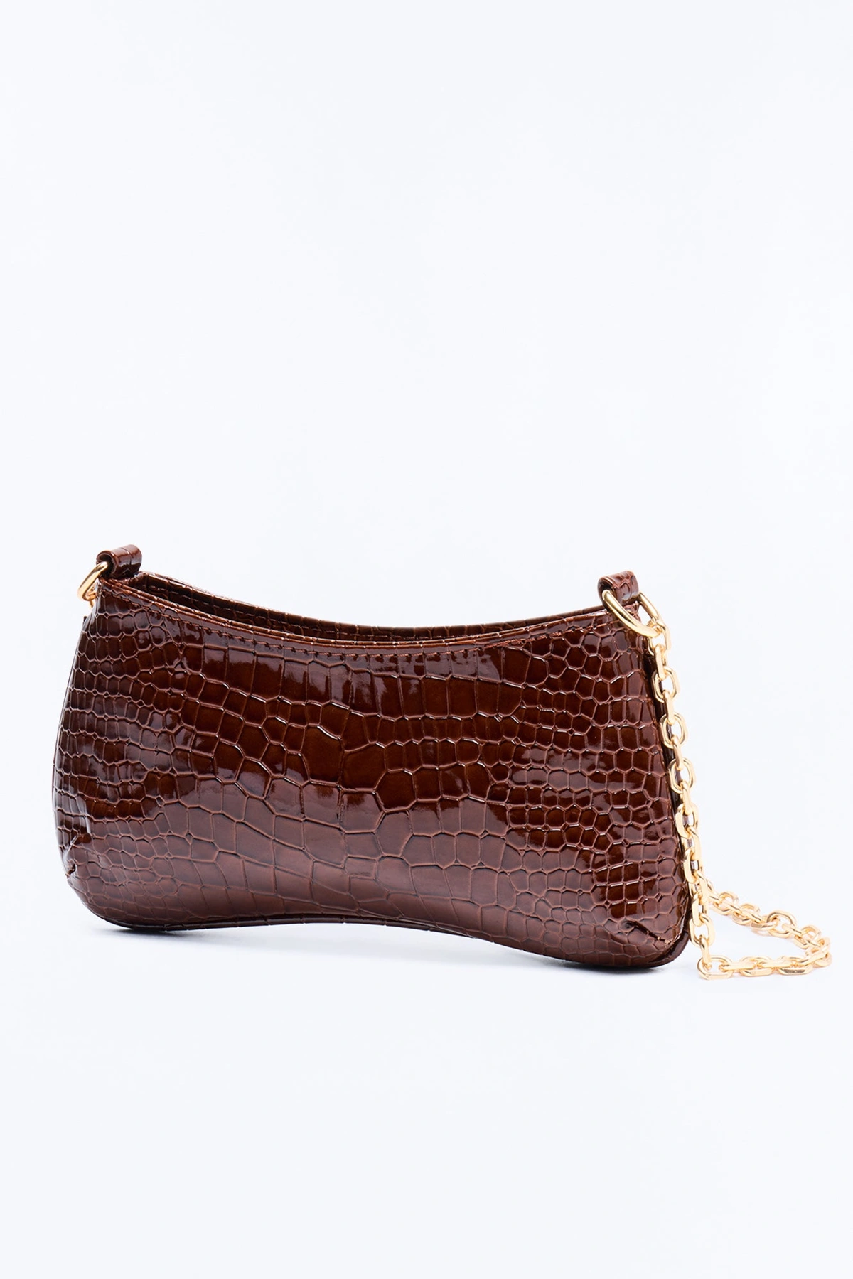 Reptile Runway Embossed Croc Handbag - Chocolate — Chocolate