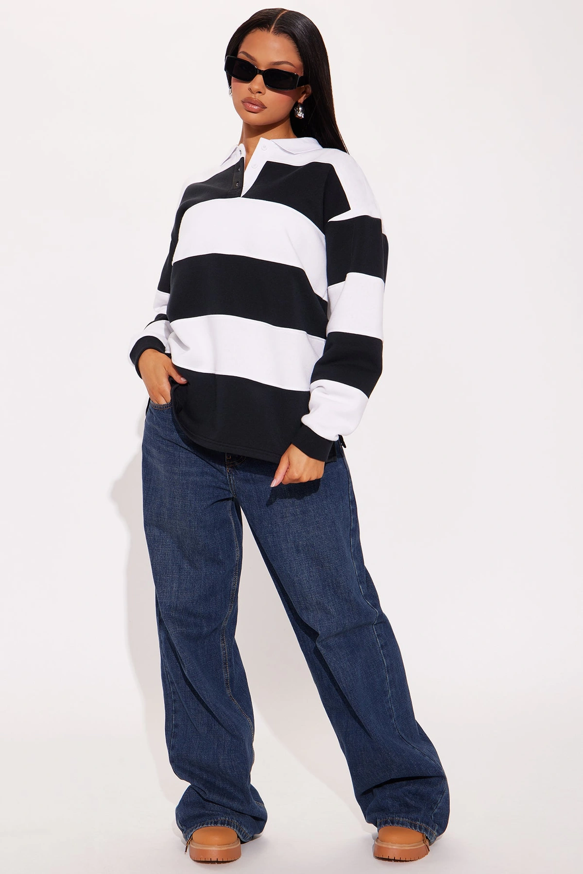 Katie Rugby Striped Polo - Black — Preto