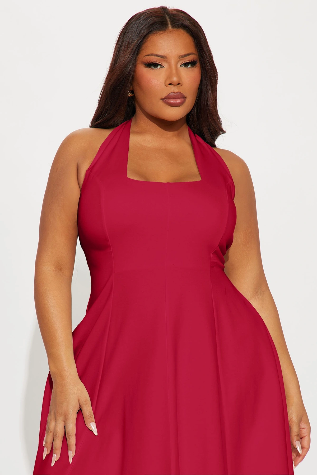 Mabel Ponte Midi Dress - Red — Vermelho