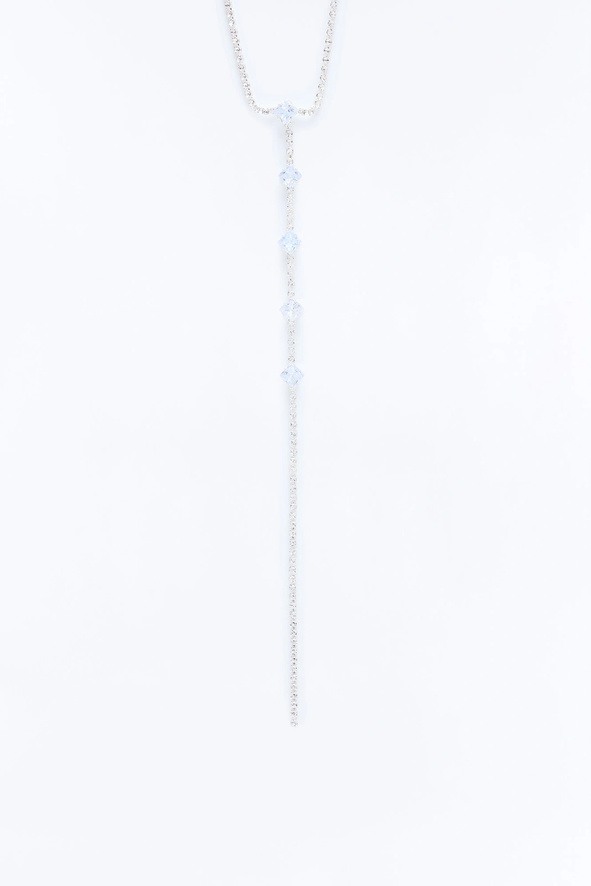 Cubic Zirconia Let Them Fall Lariat Necklace - Silver — Prateado