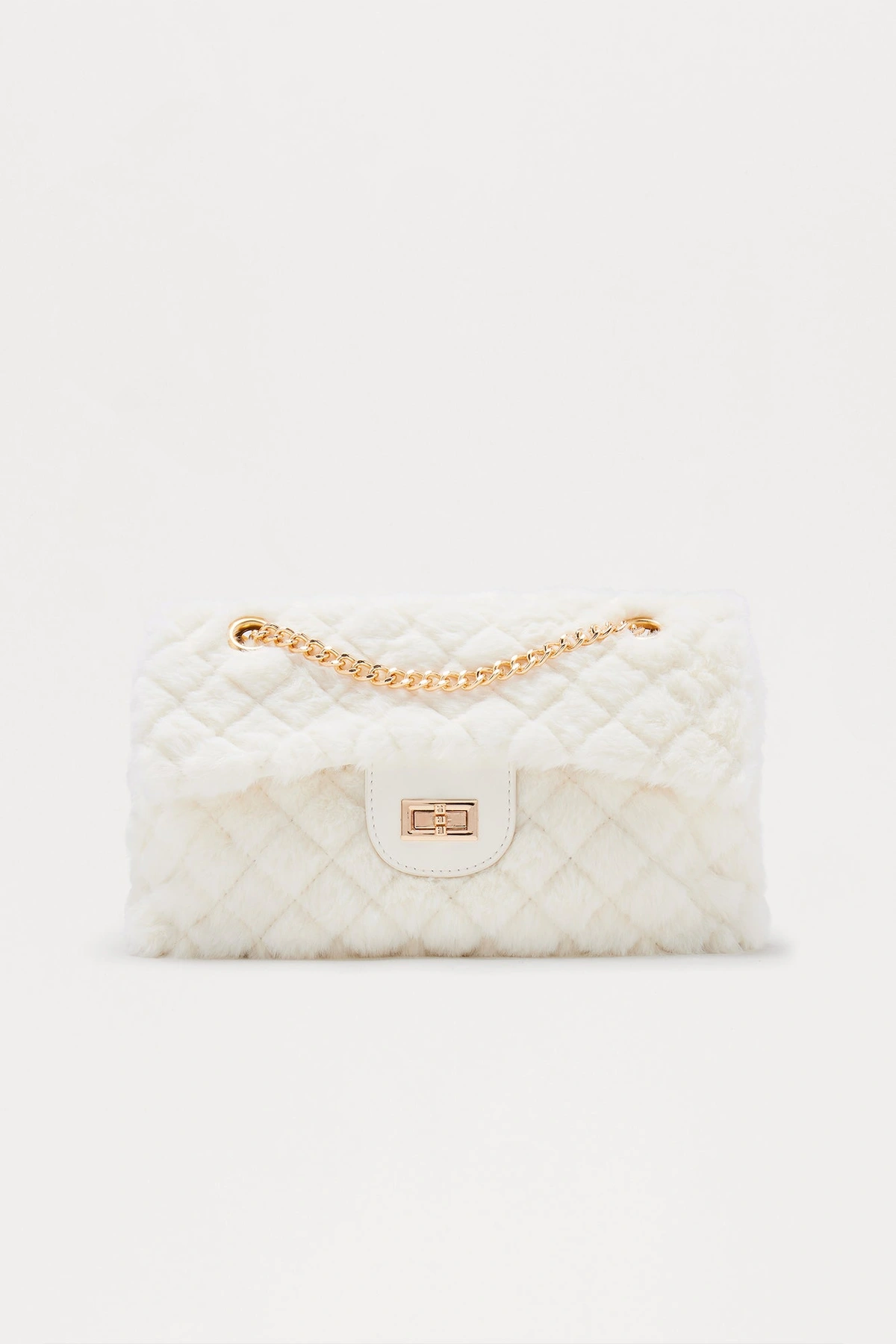 Easy Weather Faux Fur Shoulder Handbag - Ivory — Marfim