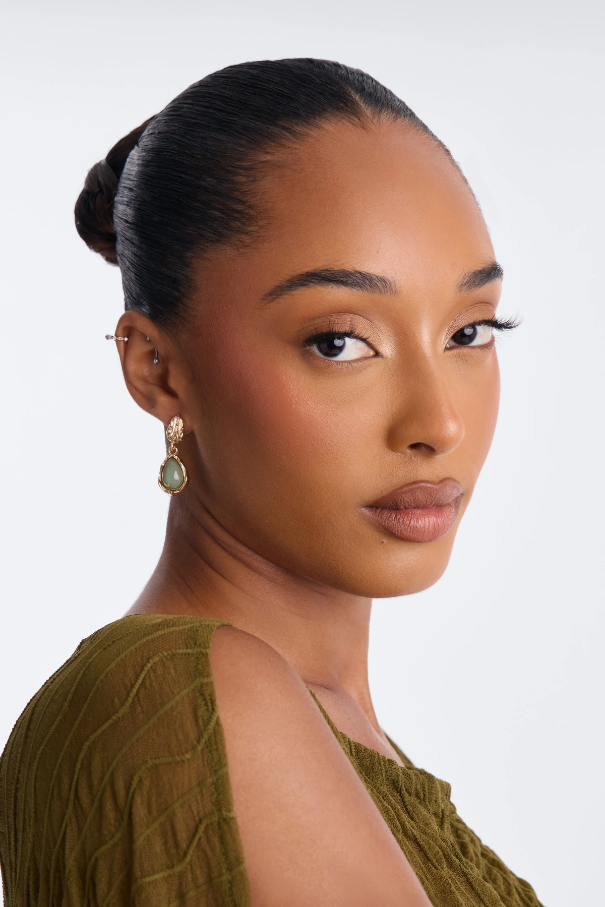 Serenity 3 Pair Earring Set - Gold/Green — Dourado/Verde