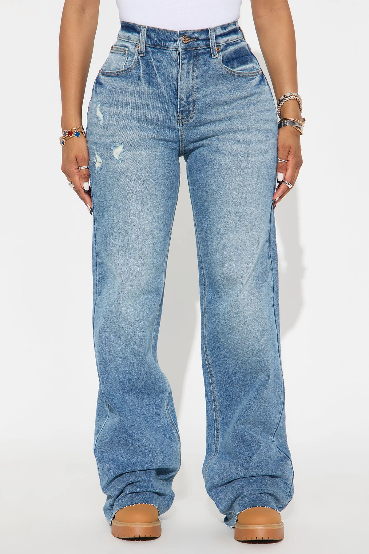 Tall Nova 90's Baby Basic Stretch Wide Leg Jean - Medium Wash — Ganga de lavagem média
