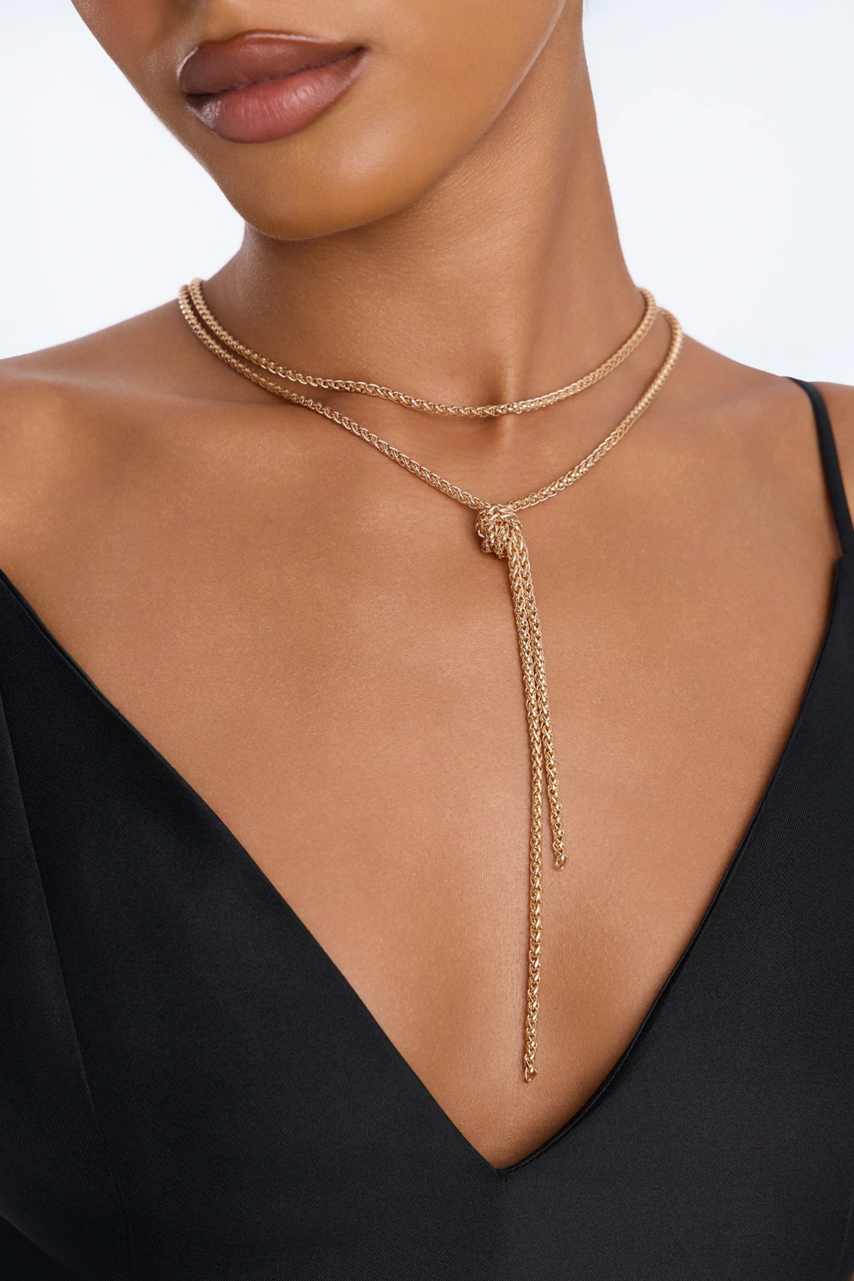 Knotted Lariat Necklace - Gold — Dourado