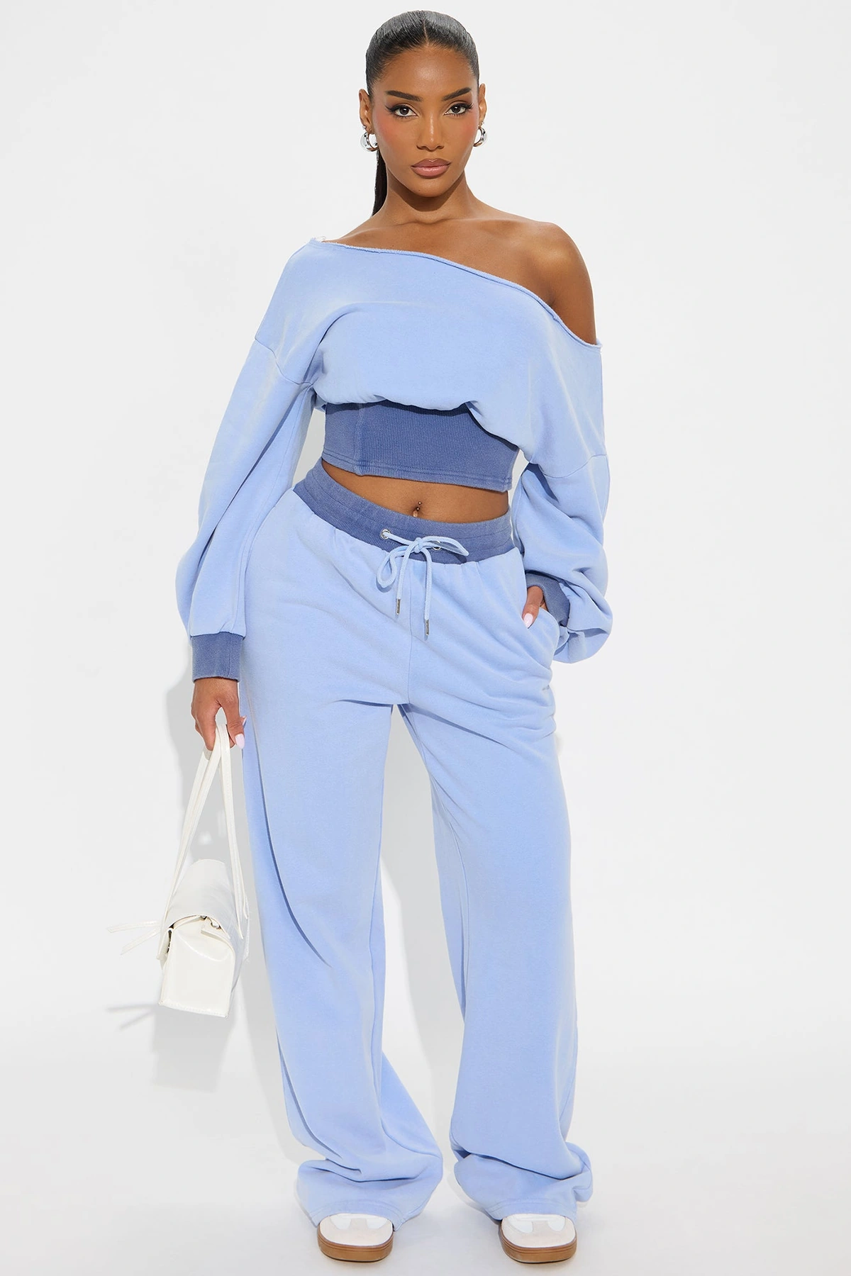 Come Find Me Washed Fleece Mix Pant Set - Periwinkle — Periwinkle