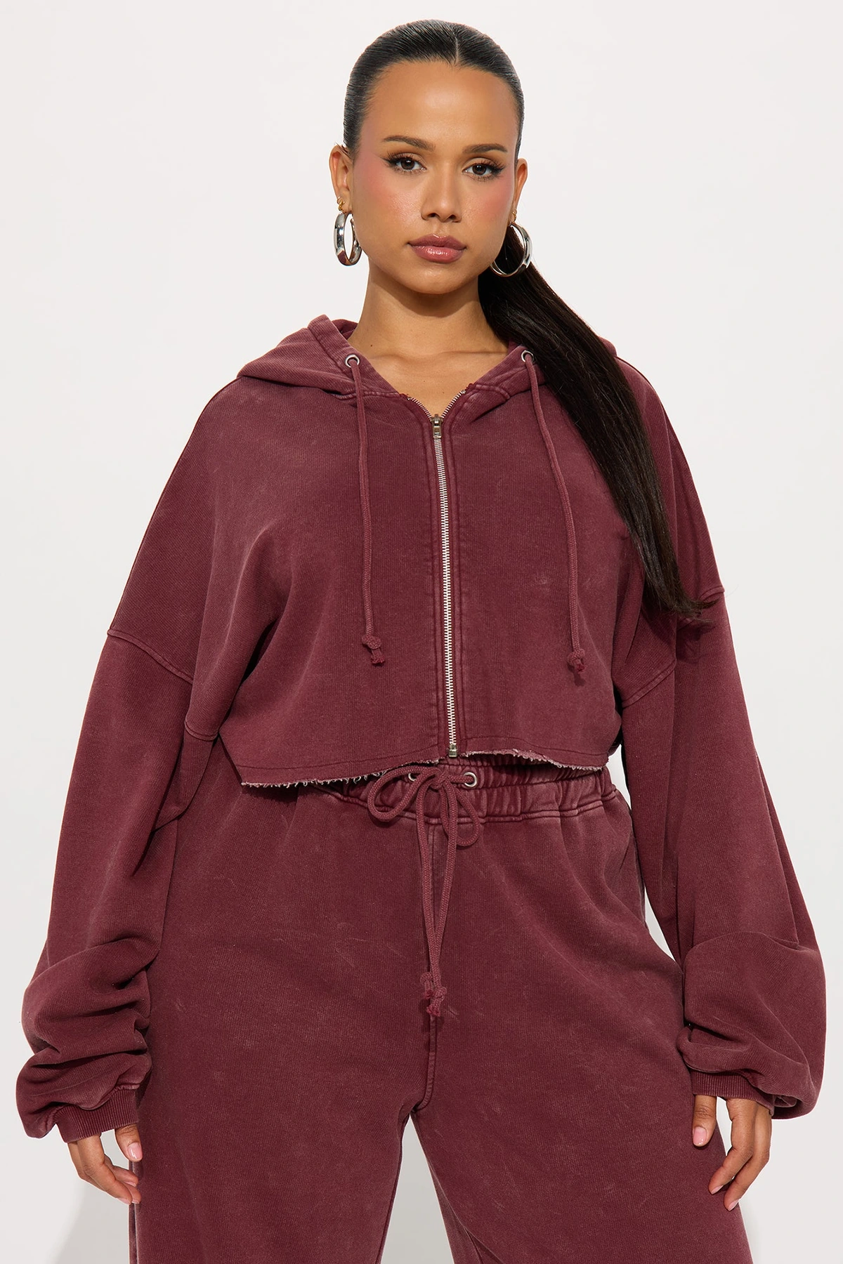 On The Go Fleece Pant Set - Burgundy — Bordô