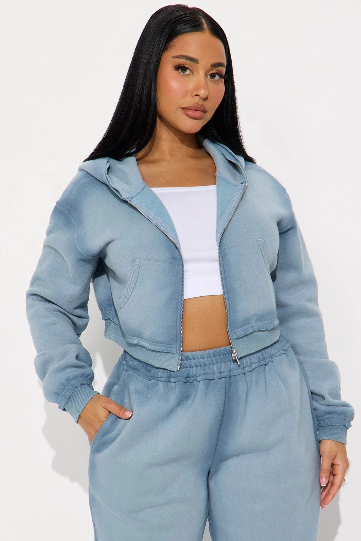 Wynona Washed Fleece Pant Set - Slate Blue — Slate Azul