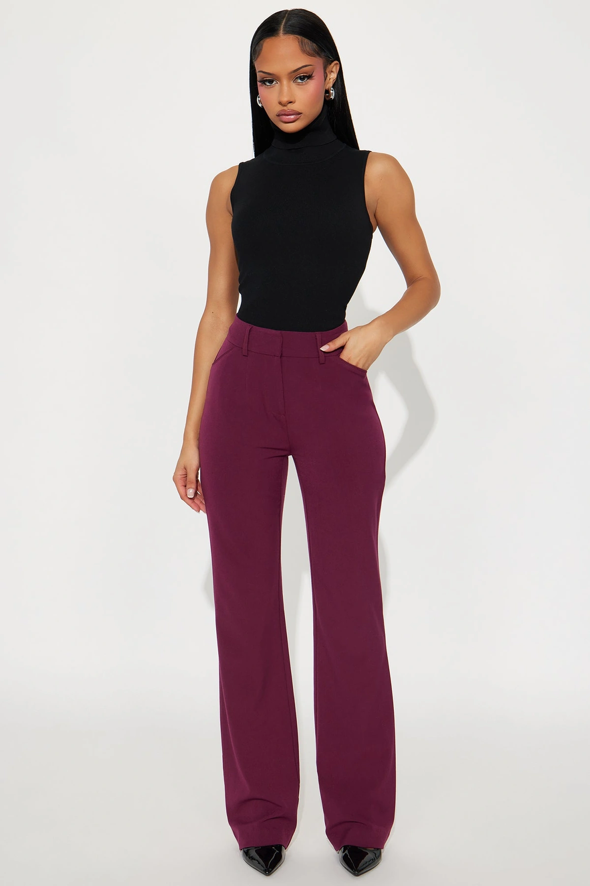 Tasha Dressy High Rise Pants - Burgundy — Bordô