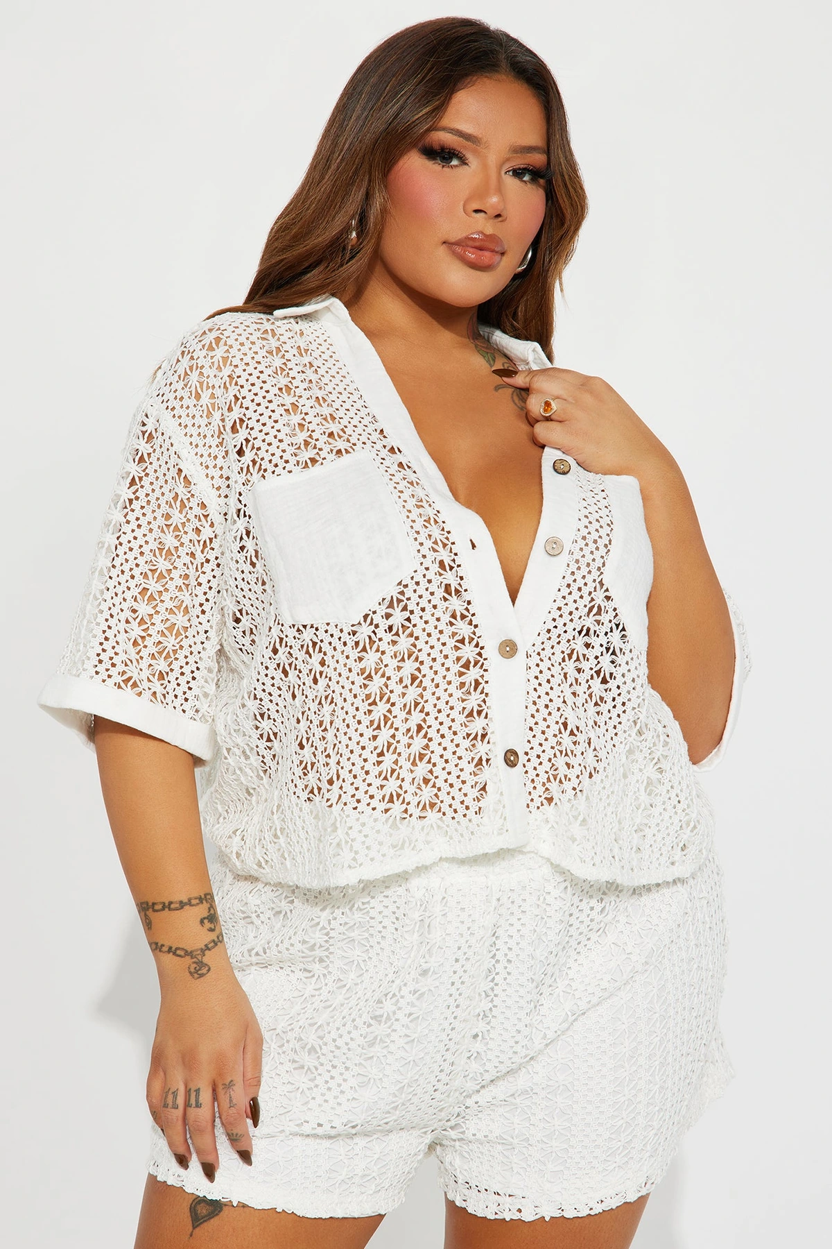 Meet At Dawn Crochet Short Set - White — Branco