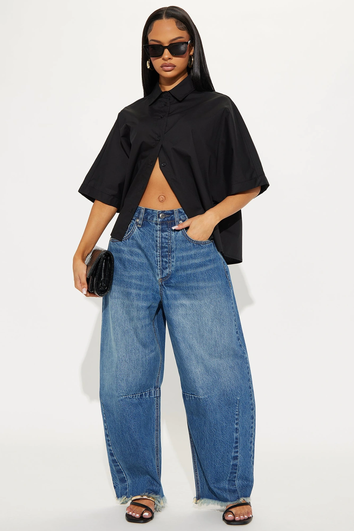 Ciao Bella Barrel Leg Jeans - Medium Wash — Ganga de lavagem média