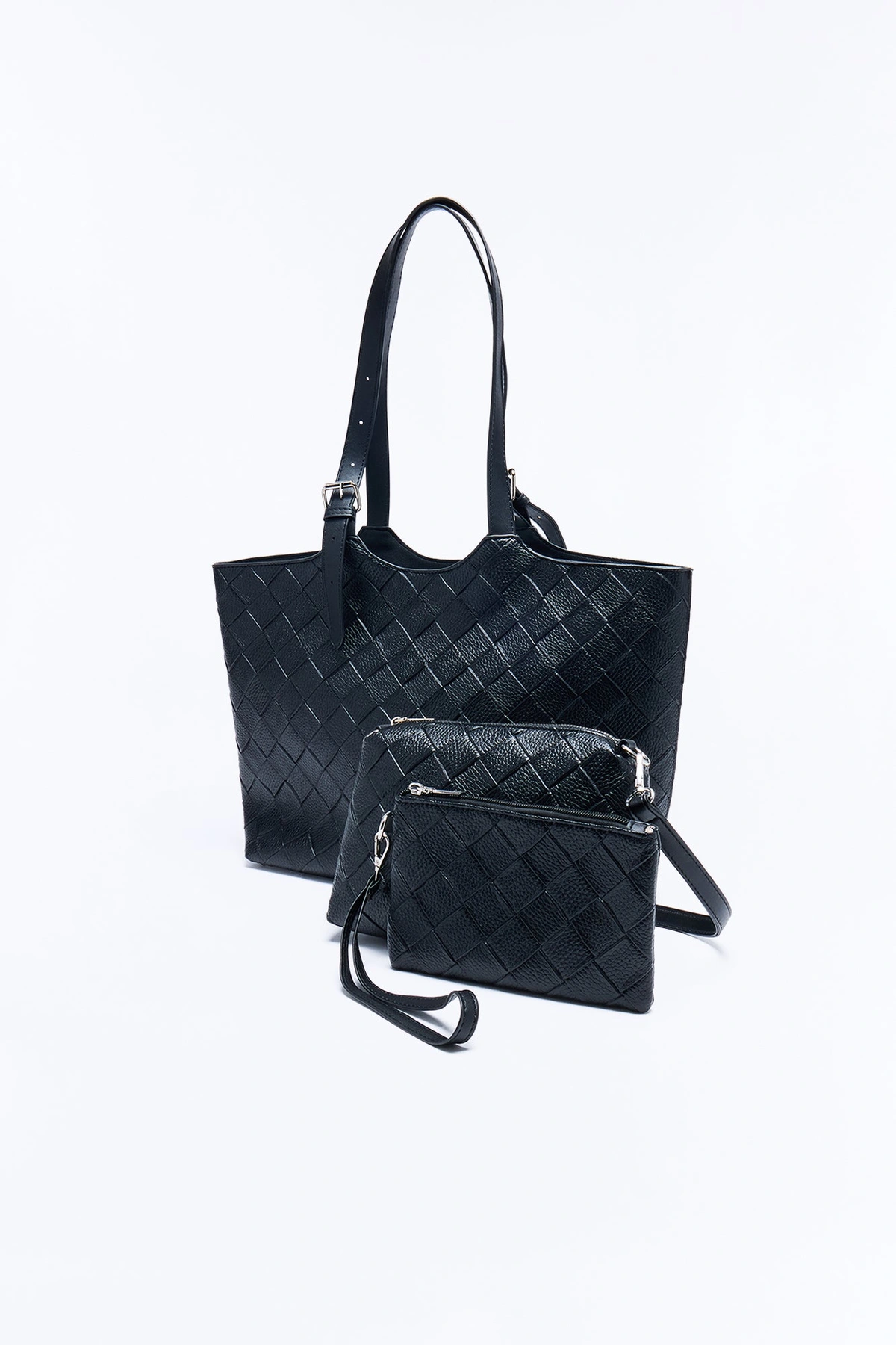 Toteally Together Faux Leather 3 Piece Tote Handbag Set - Black — Preto