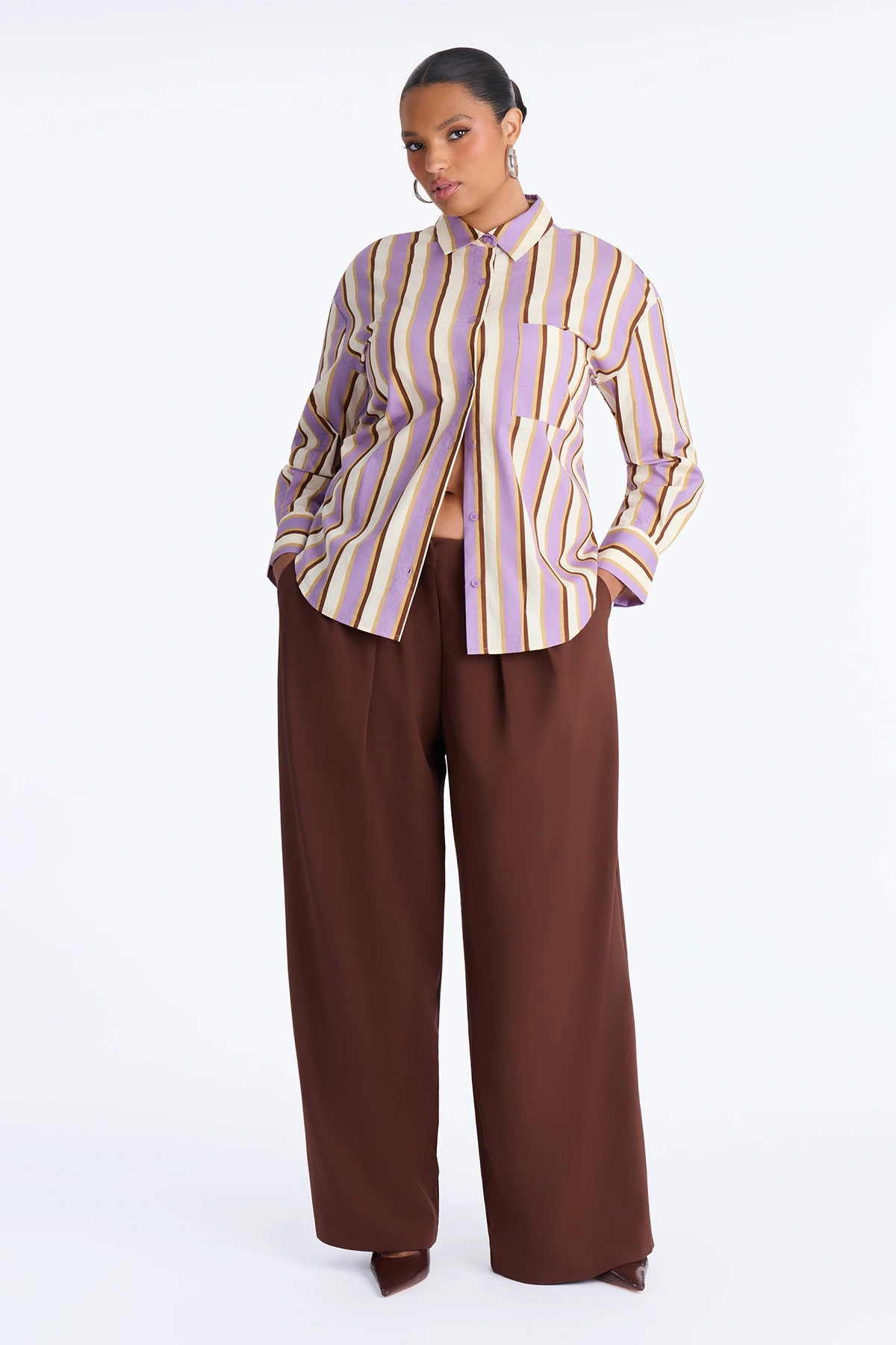 I'm The Main Topic Striped Shirt - Purple/combo — Roxo/combinação