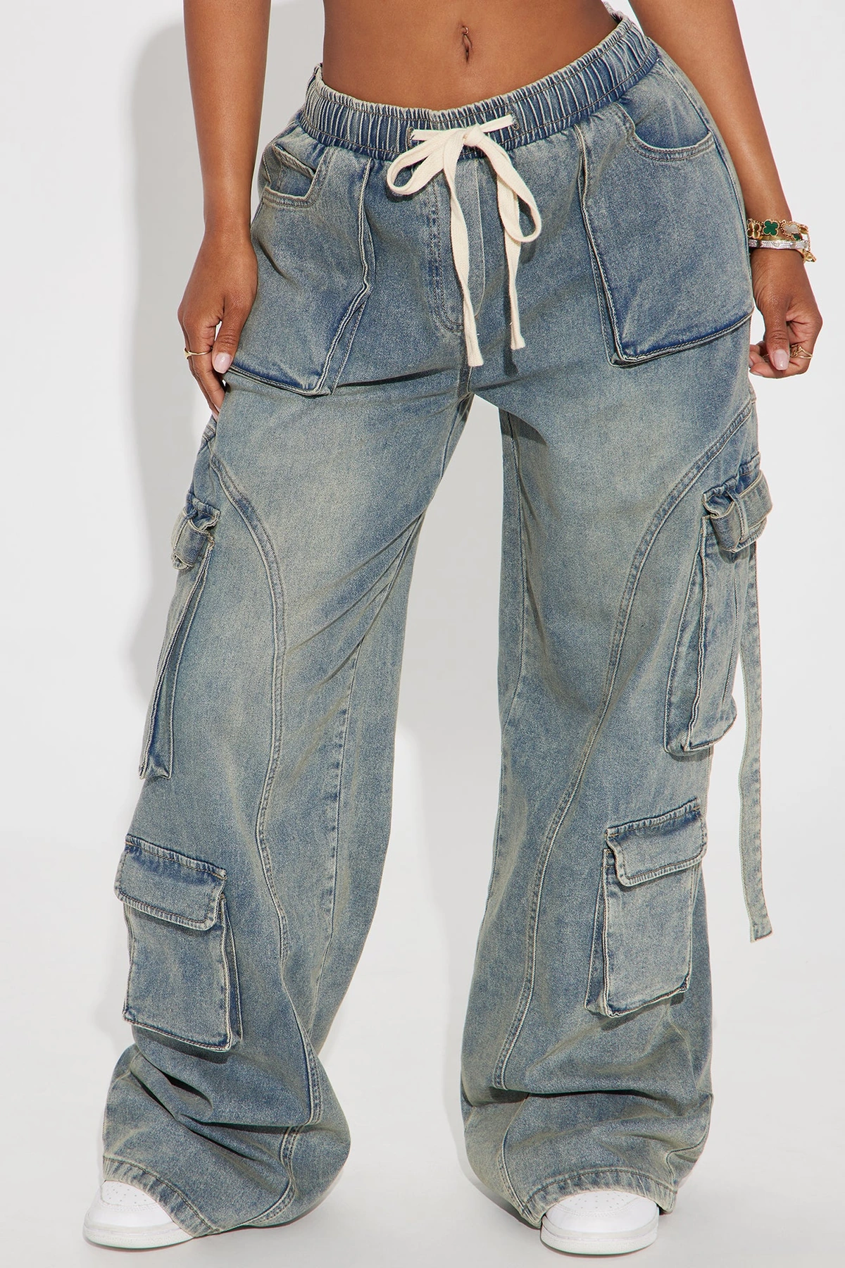 Met My Match Baggy Cargo Jeans - Vintage Wash — Ganga de lavagem envelhecida