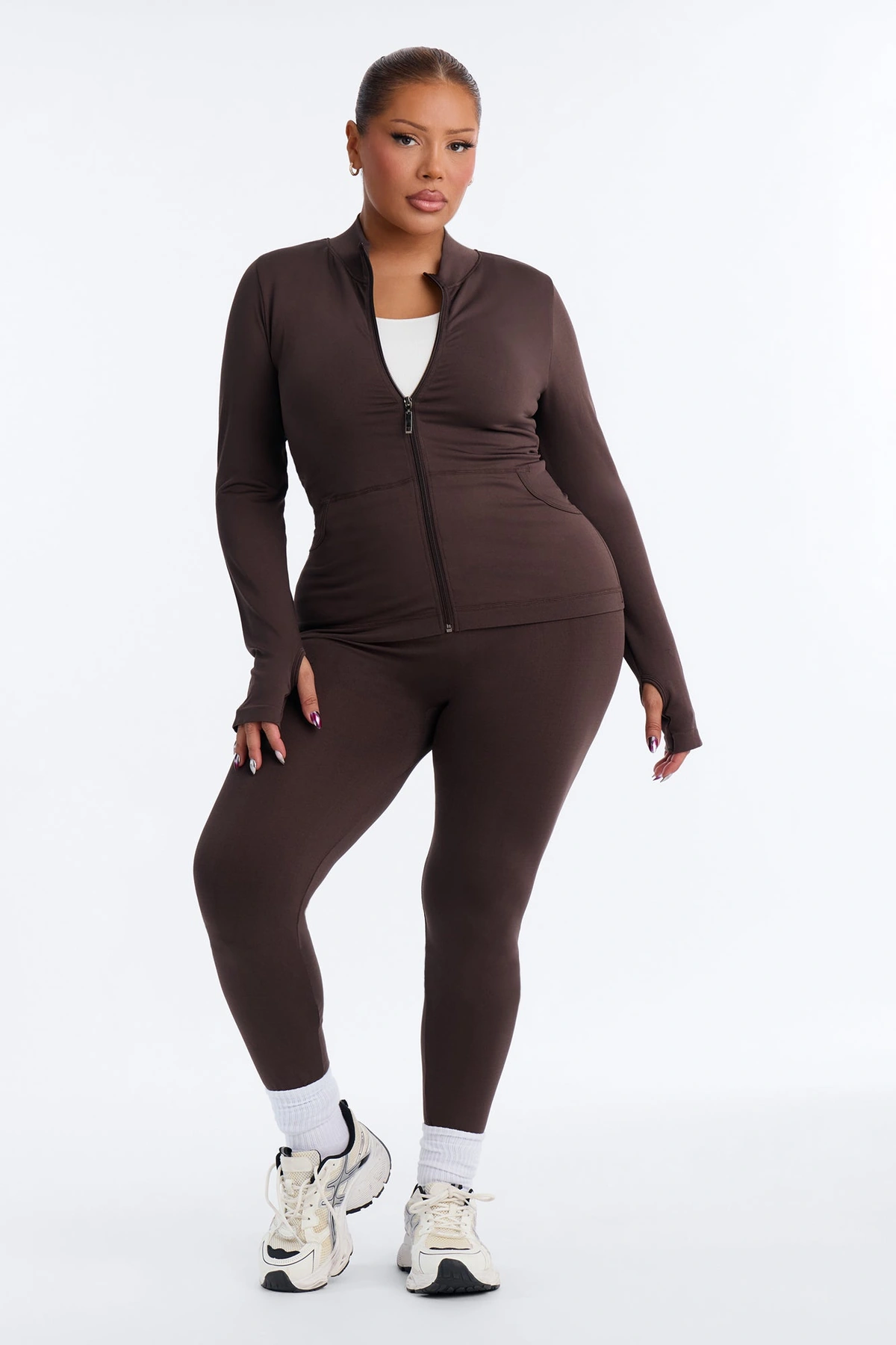 All Love Seamless Zip Up Legging Set - Chocolate — Chocolate