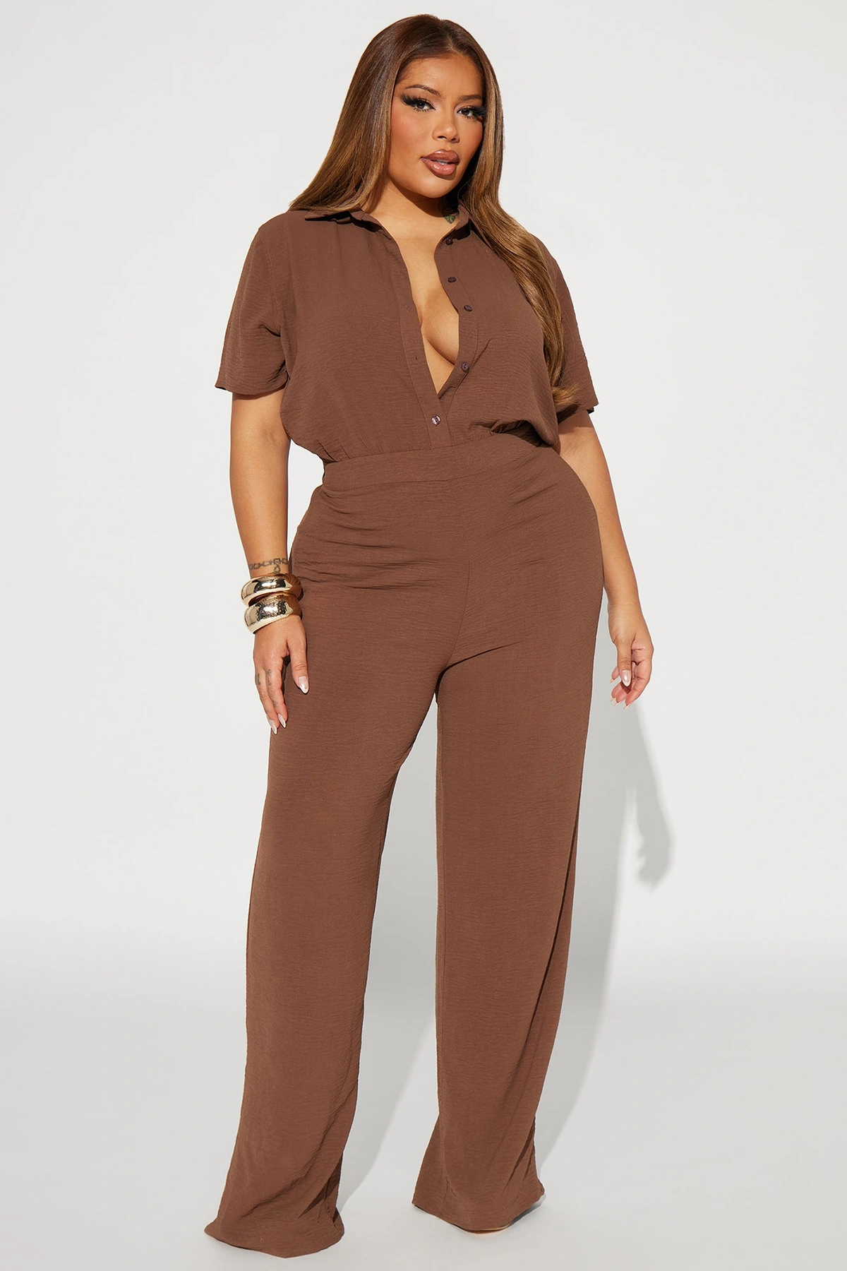 Makenzie Short Sleeve Jumpsuit - Chocolate — Chocolate