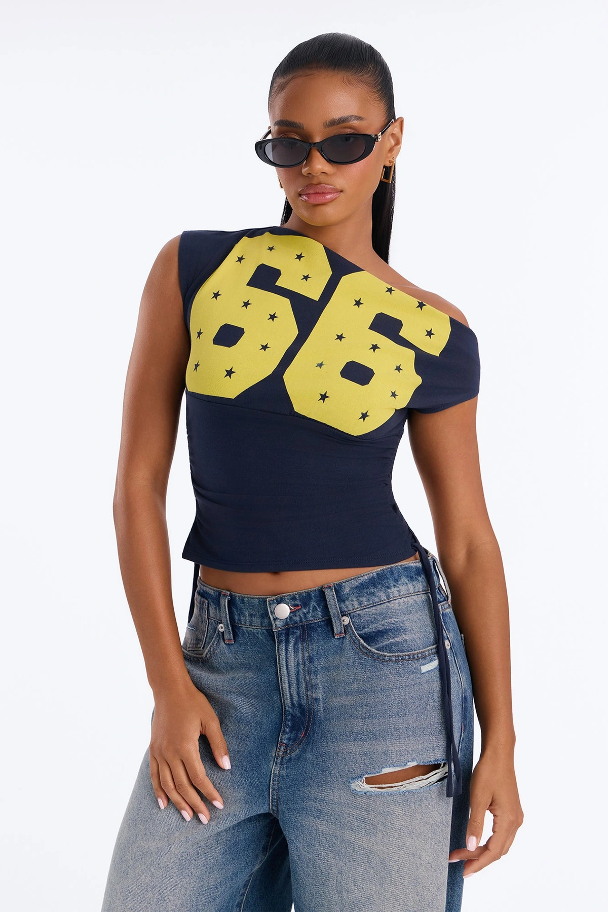 Star Of The Show Cinched Top - Navy — Azul-marinho