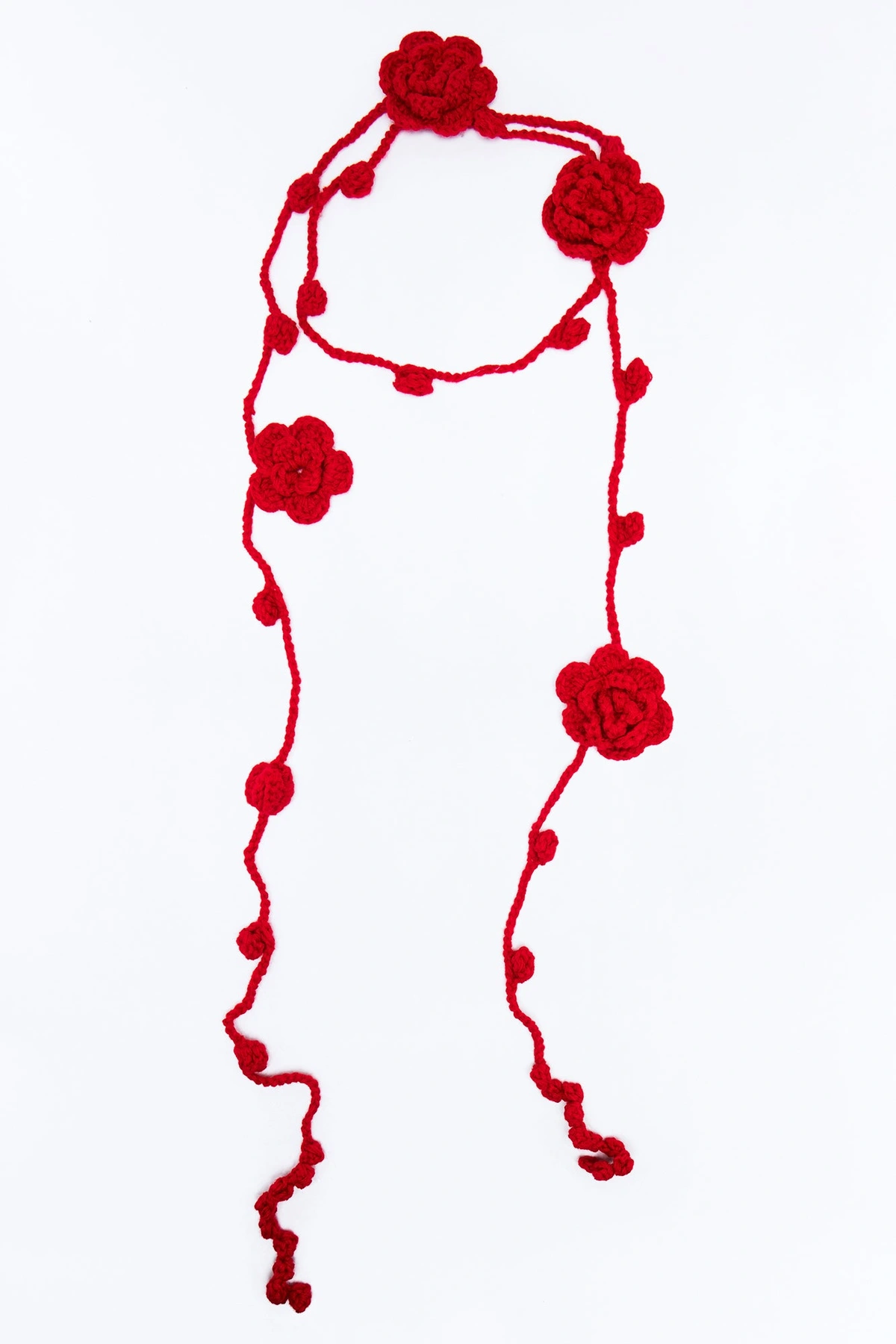 In Full Bloom Crochet Necklace Scarf - Red — Vermelho