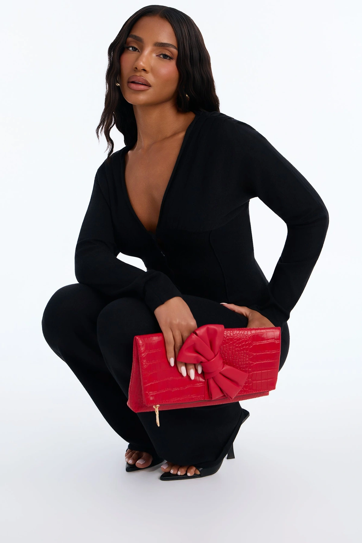 Soft Drama Faux Leather Clutch Handbag - Red — Vermelho