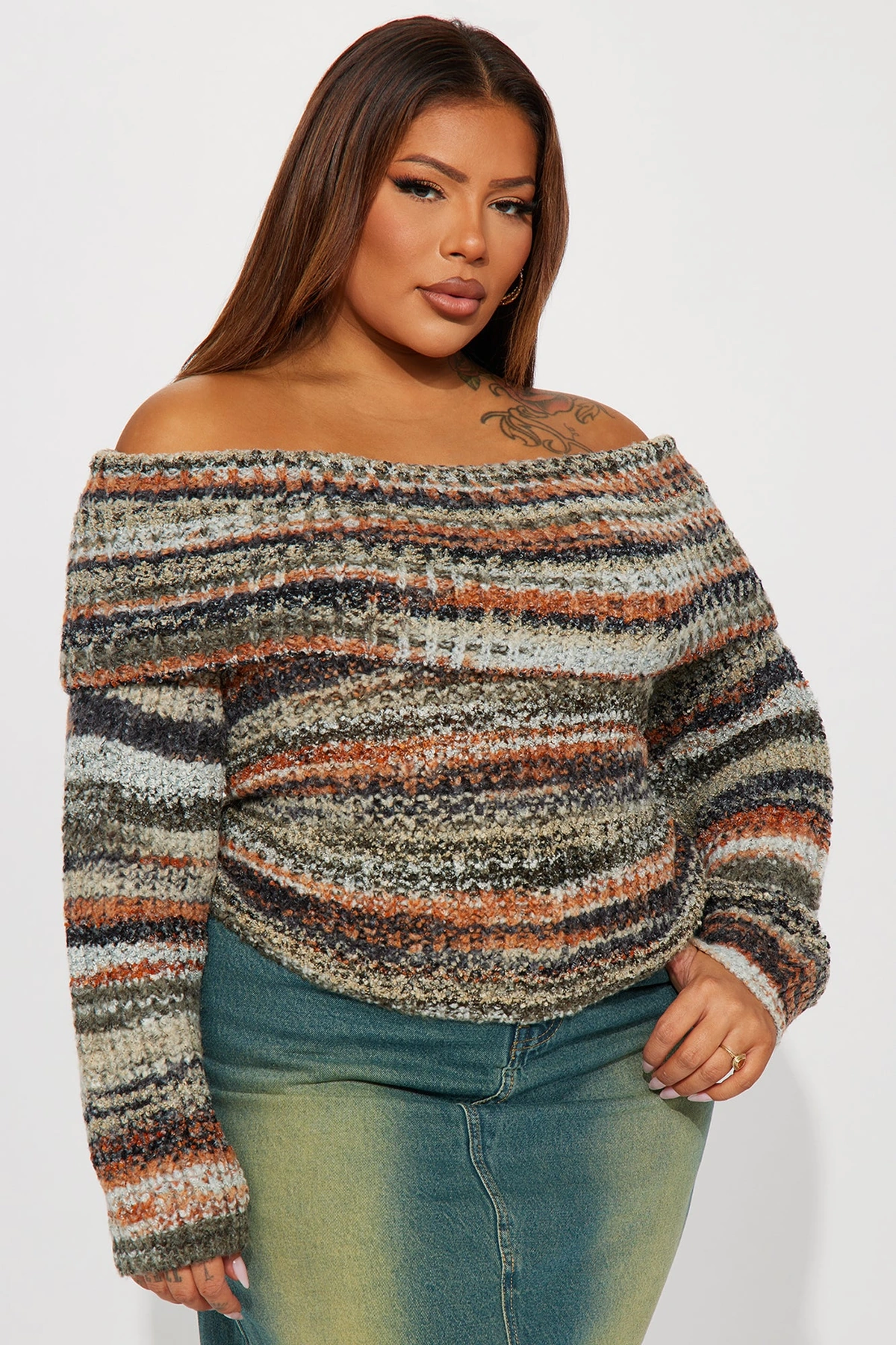 Autumn Leaves Off Shoulder Sweater - Multi Color — Multicolor