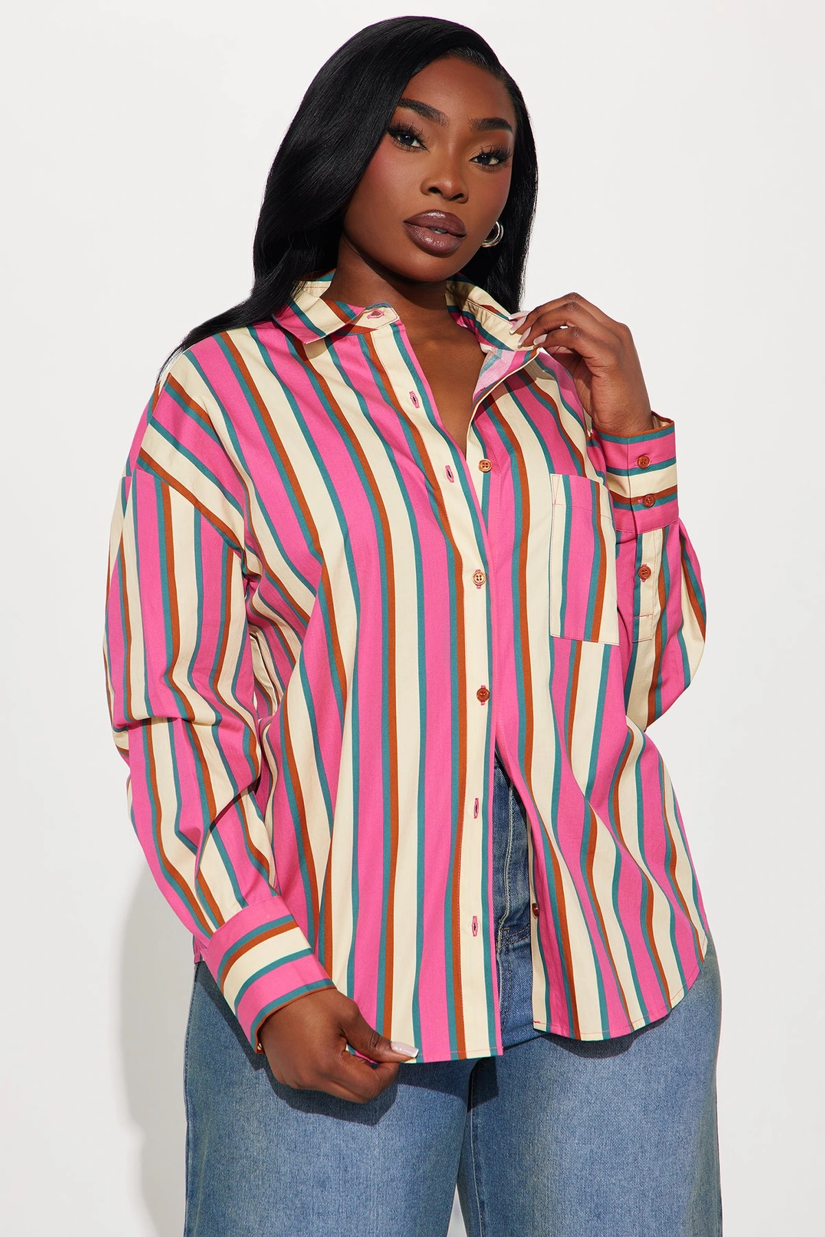I'm The Main Topic Striped Shirt - Pink/combo — Rosa/combinação