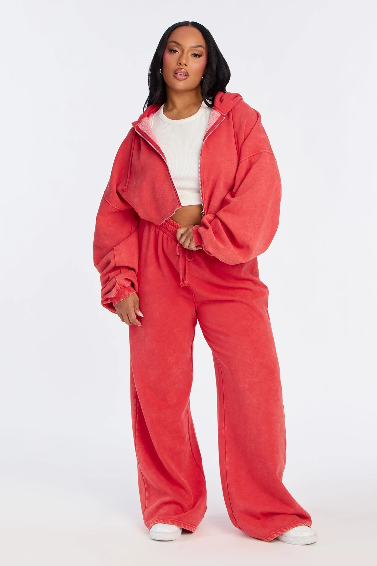 On The Go Fleece Pant Set - Red — Vermelho