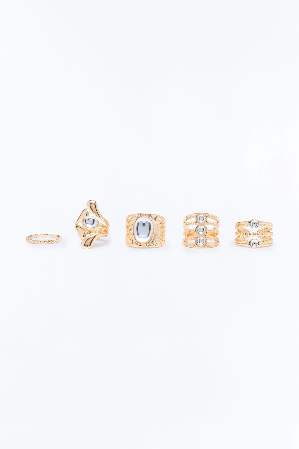 Avery Jeweled 5 Piece Ring Set - Gold/Clear — Dourado/Clear