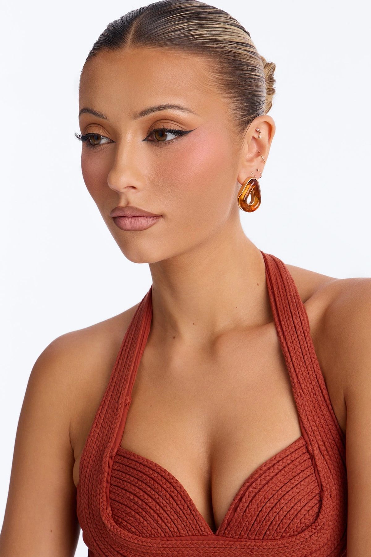 Timeless Jeweled Stud Earrings - Gold/Brown — Dourado/Castanho