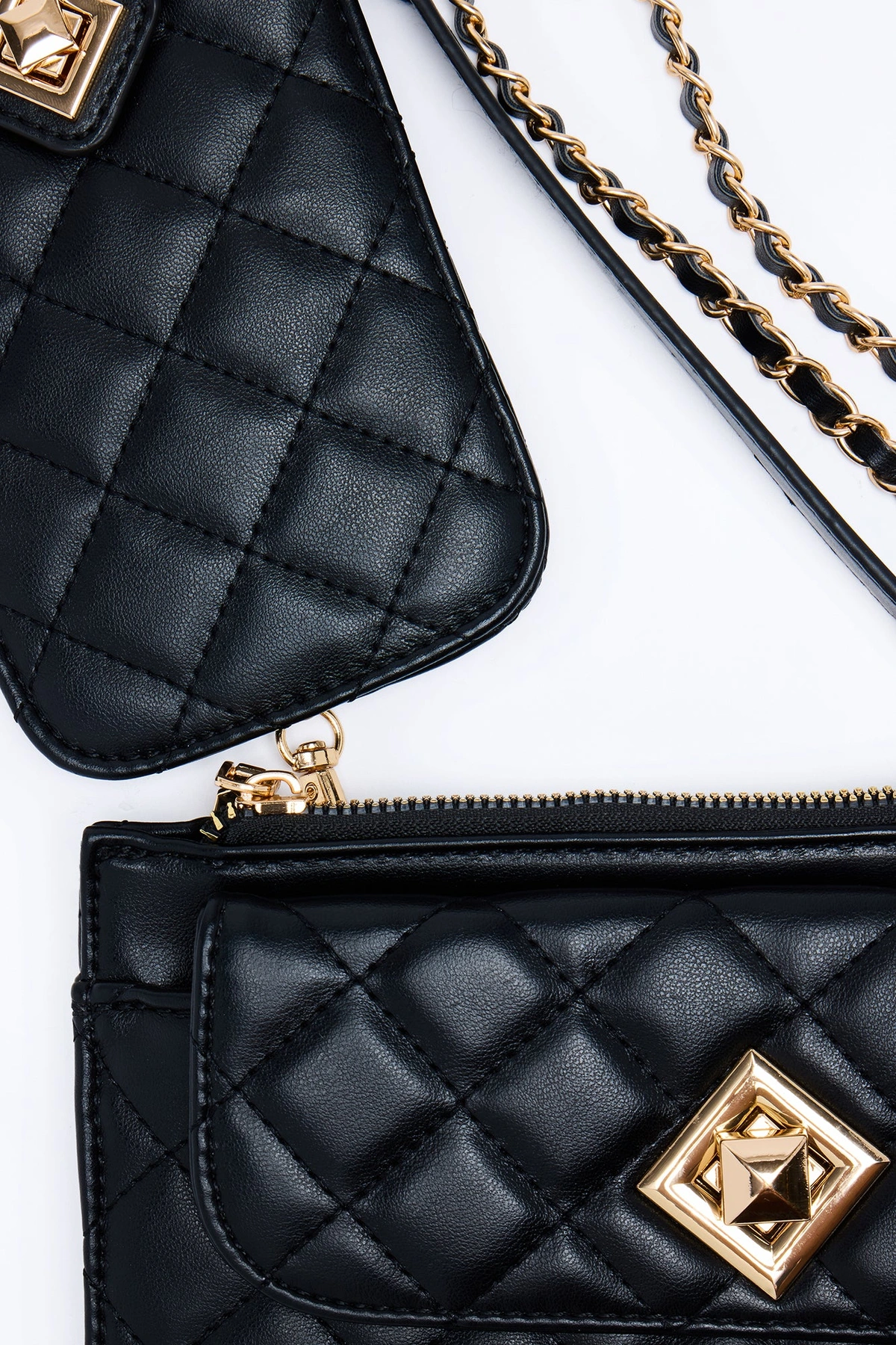 Waiting For Your Call Faux Leather Handbag And Phone Case - Black — Preto