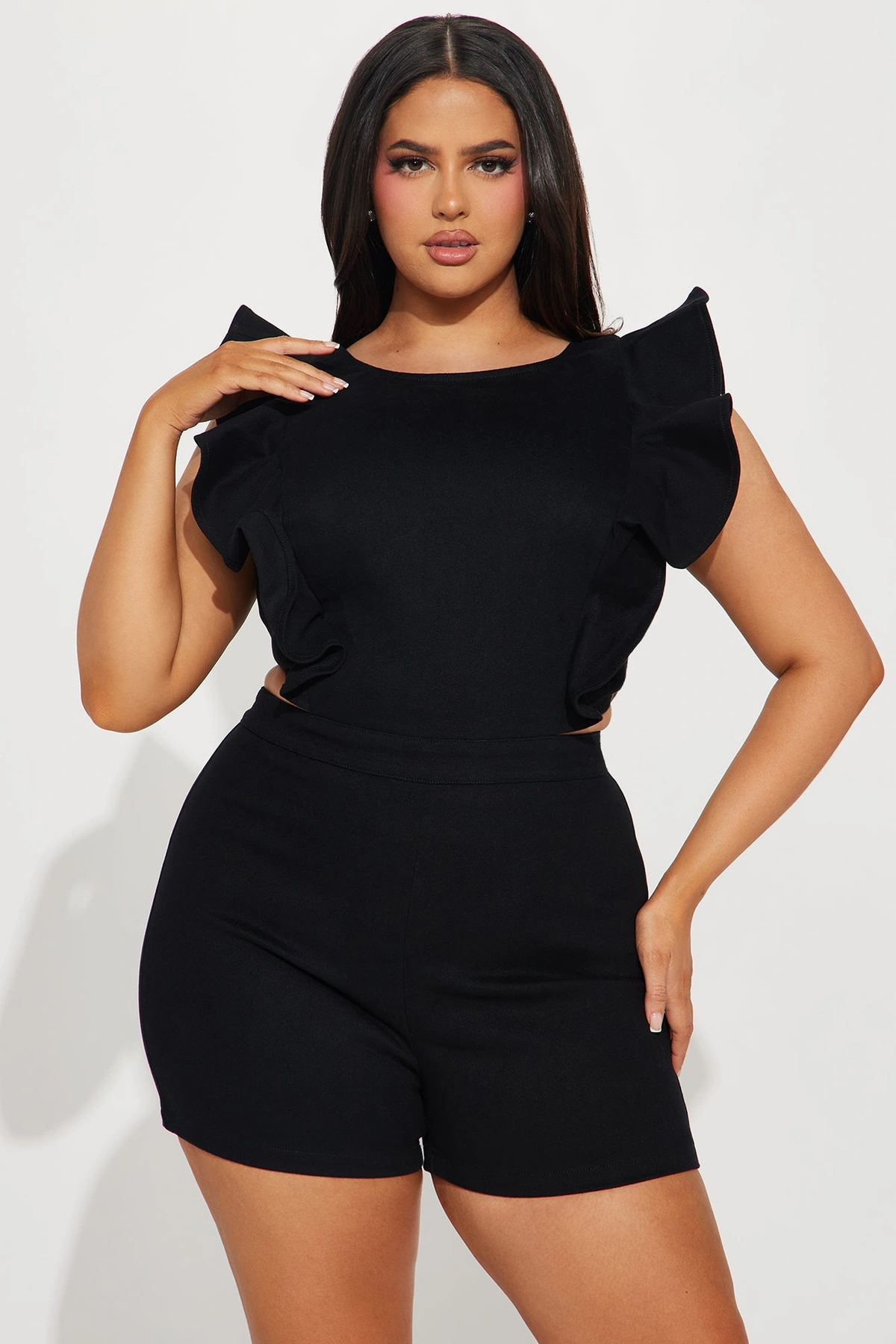 Janis Denim Romper - Black — Preto