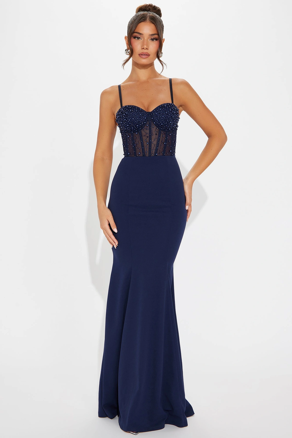 Bella Embellished Gown - Navy — Azul-marinho