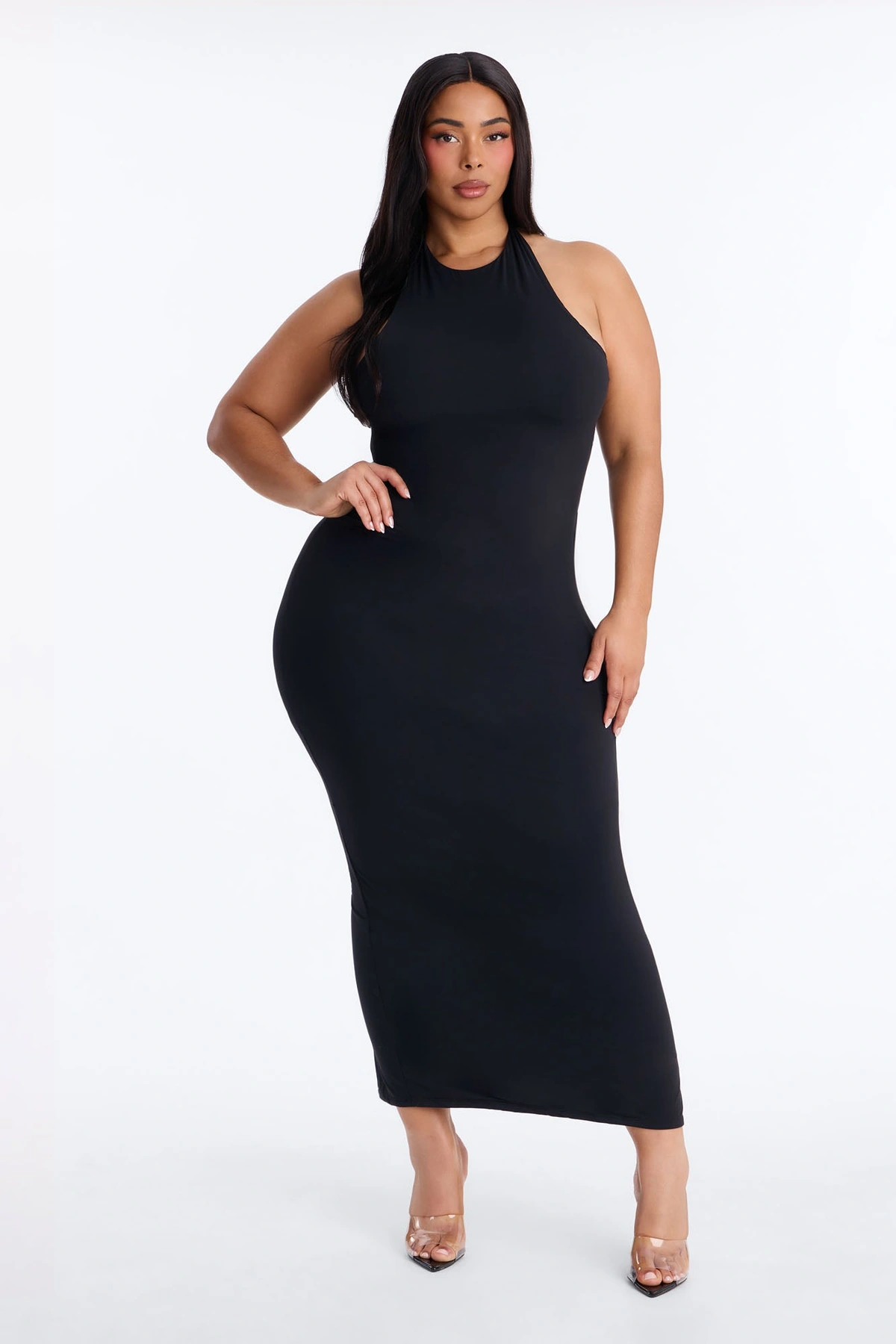 Second Skin Bra Pad Sleeveless Halter Maxi Dress - Black — Preto