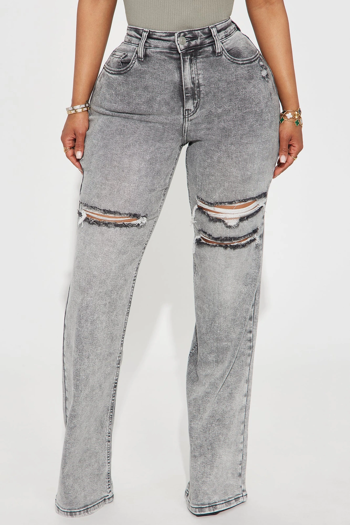 Remi Ripped Stretch Baggy Jeans - Grey — Cinzento
