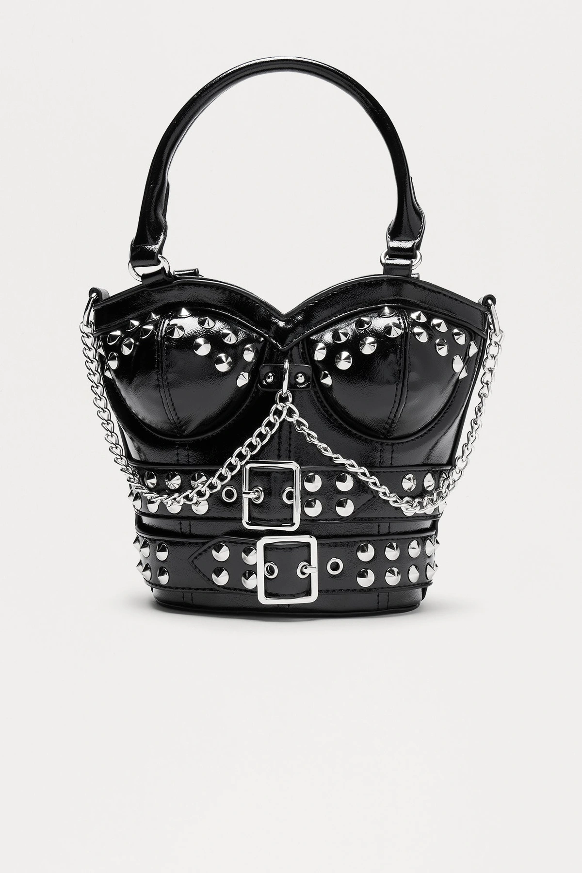 Heart Throb Studded Satchel Bag - Black — Preto