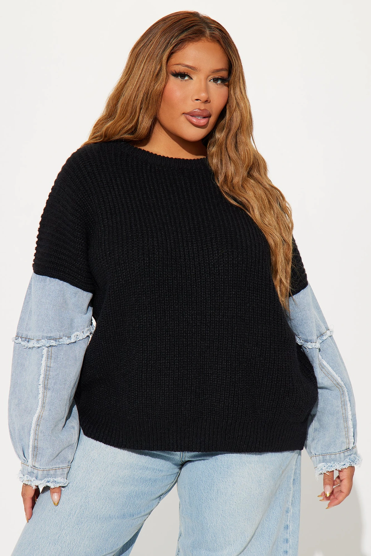 Ella Denim Sweater - Black/Blue — Preto/Azul