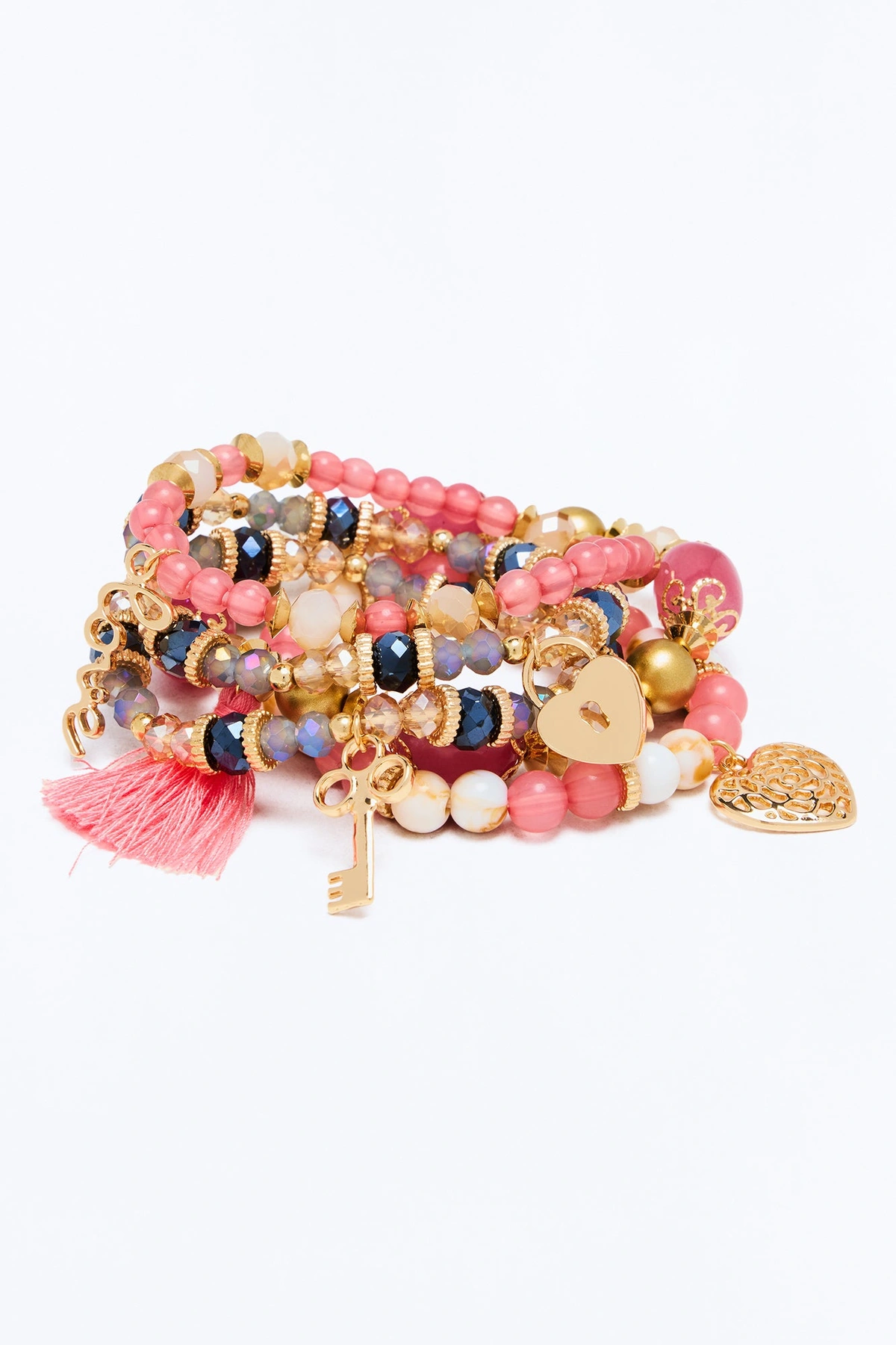 Keep Me Safe Charm 5 Piece Bracelet Set - Pink — Rosa