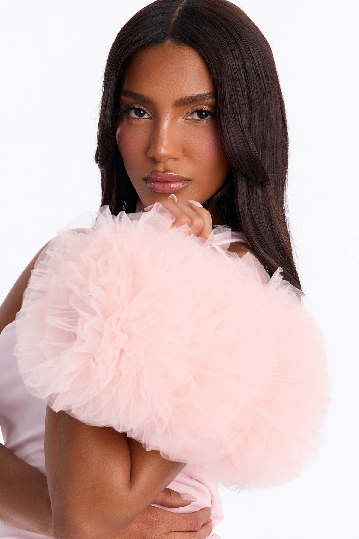 On A Cloud Ruffled Satchel Handbag - Pink — Rosa
