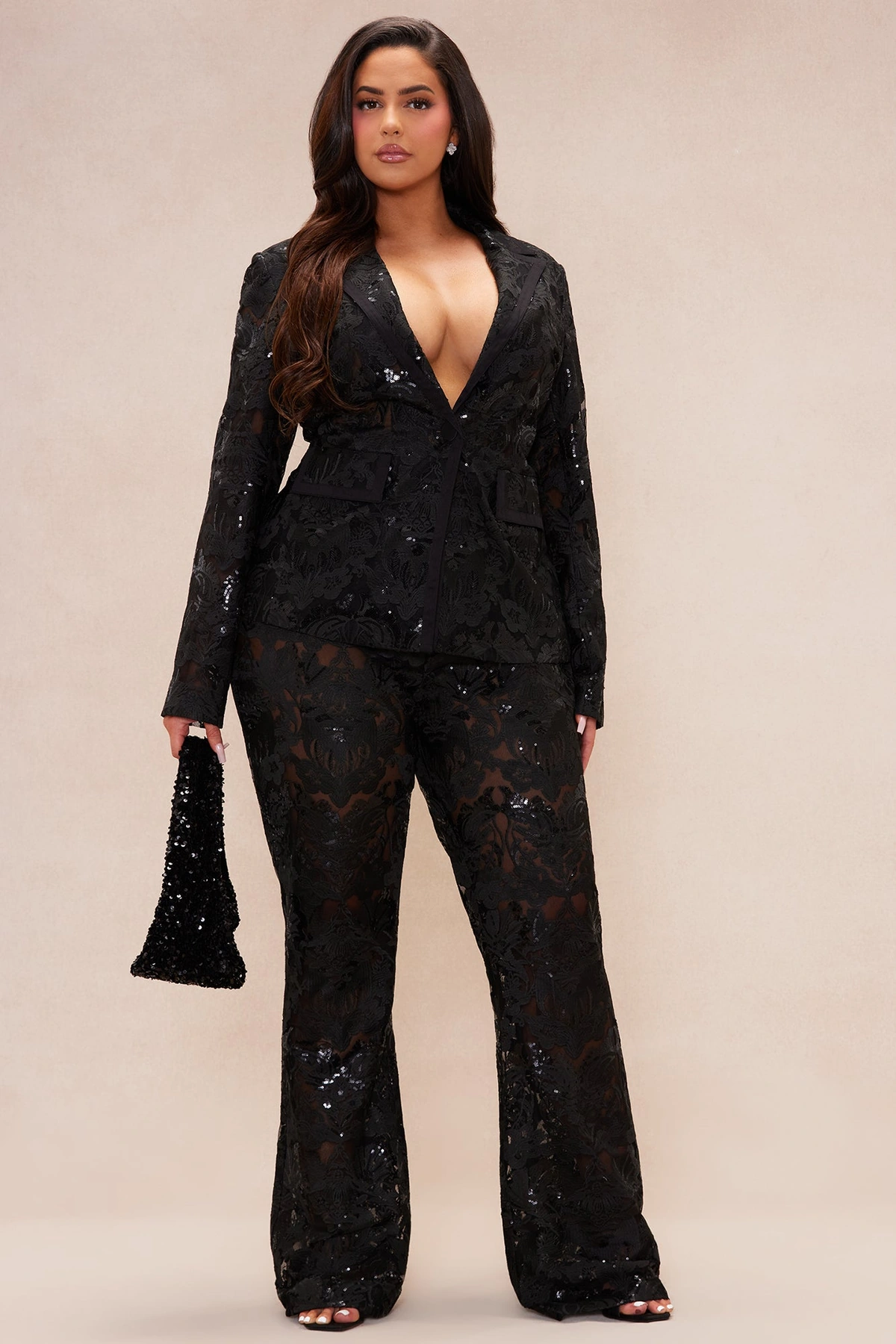 Charlize Sequin Embroidered Blazer - Black — Preto