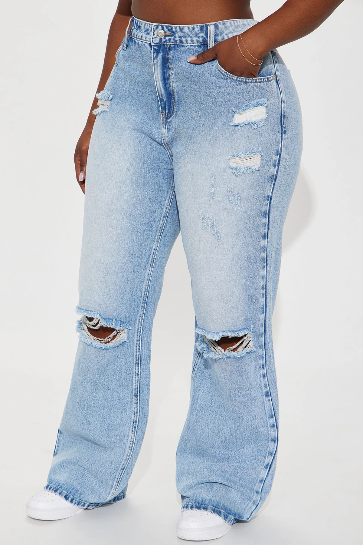 Wondering Why Ripped Straight Leg Jeans - Medium Wash — Ganga de lavagem média