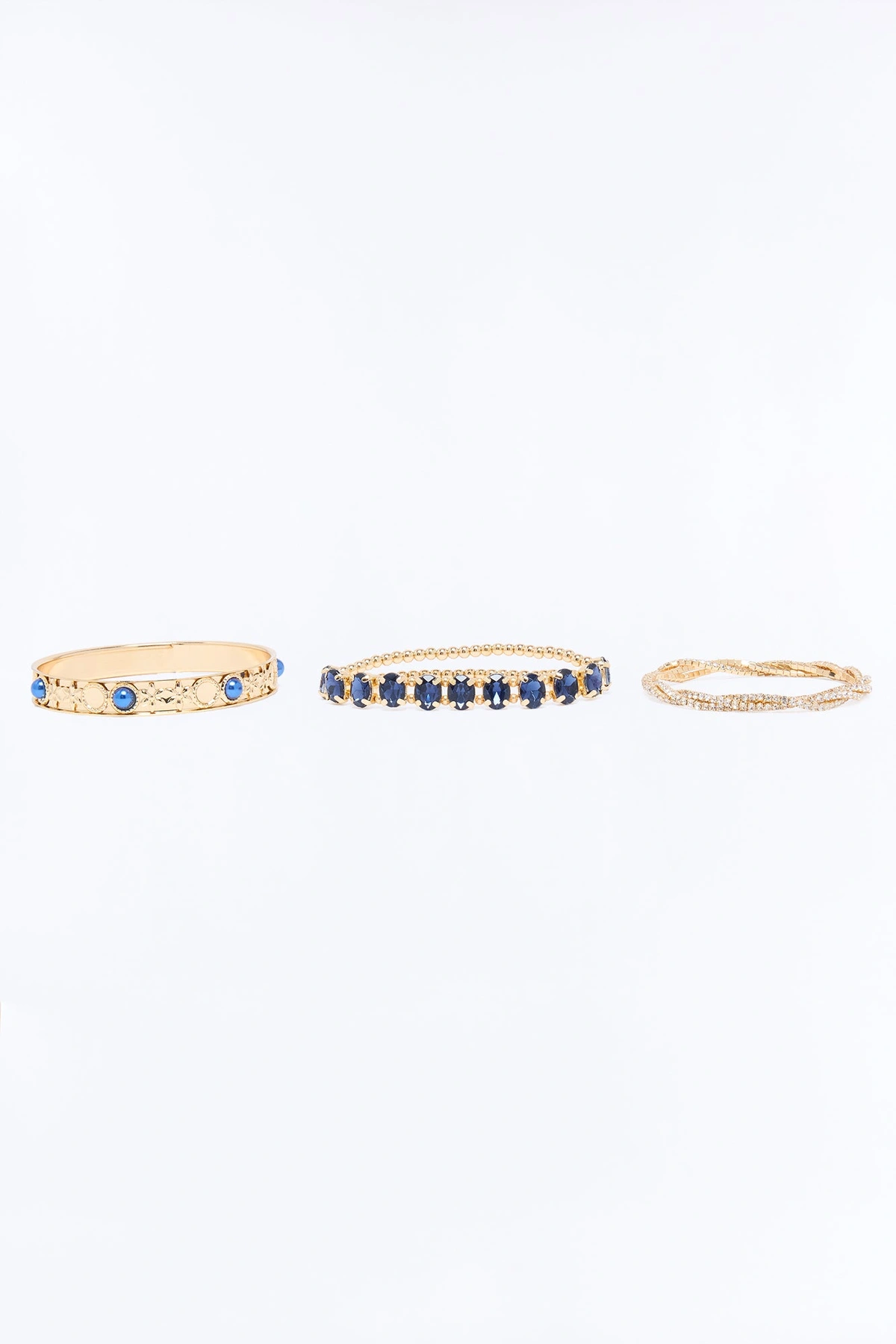 Seraphina 3 Piece Bracelet Set - Gold/Blue — Dourado/Azul