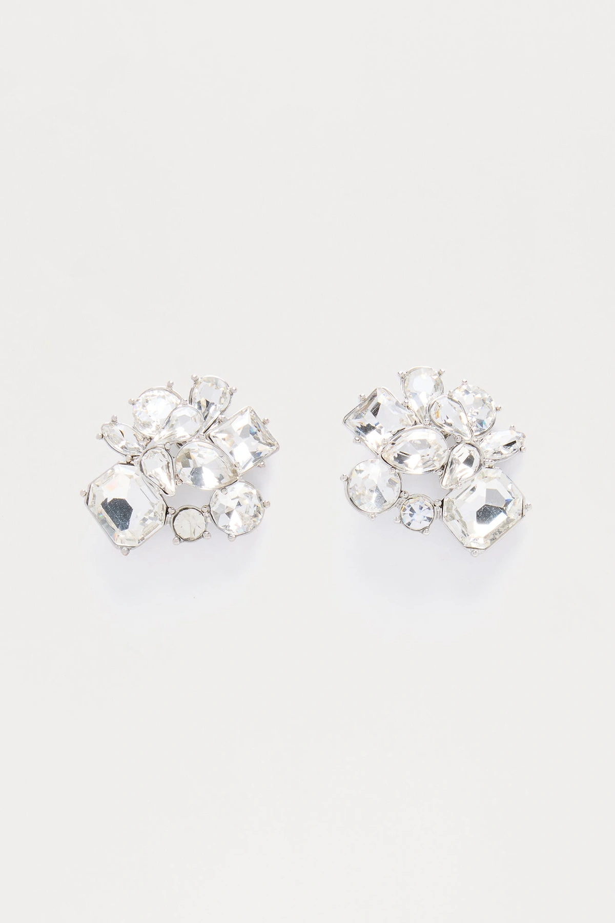 Rhinestone Cluster Stud Earrings - Silver — Prateado