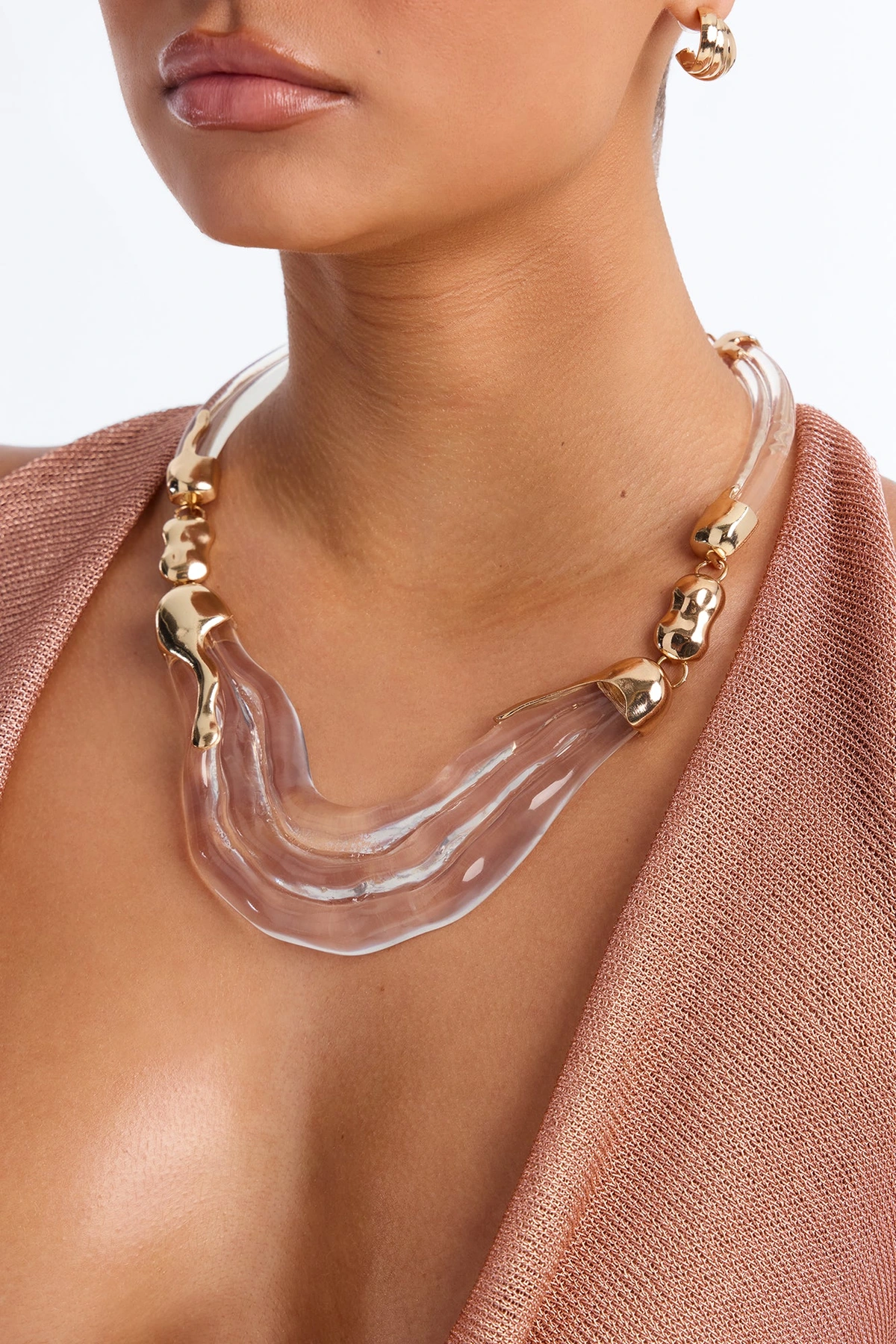 Ocean Tide Necklace - Gold/Clear — Dourado/Clear
