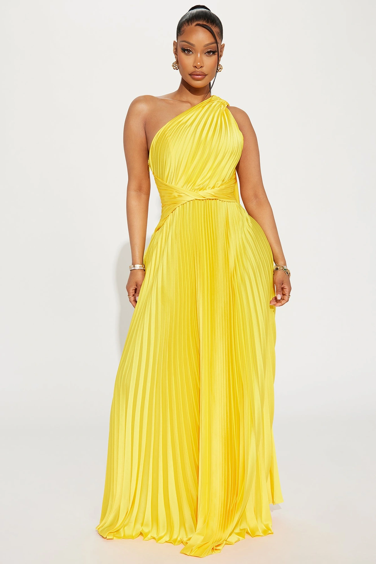 Athena Pleated Maxi Dress - Yellow — Amarelo