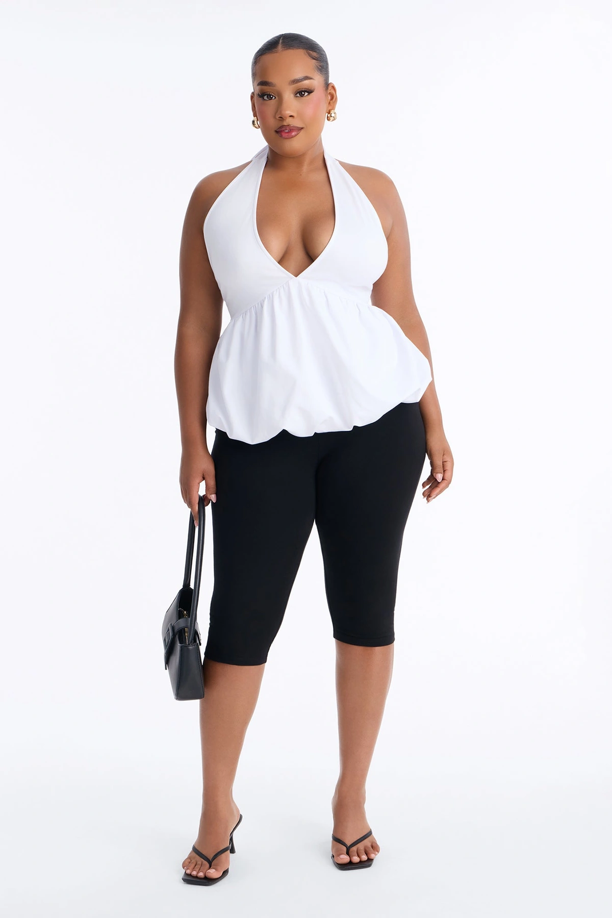 Girl Brunch Bubble Hem Halter Top - White — Branco