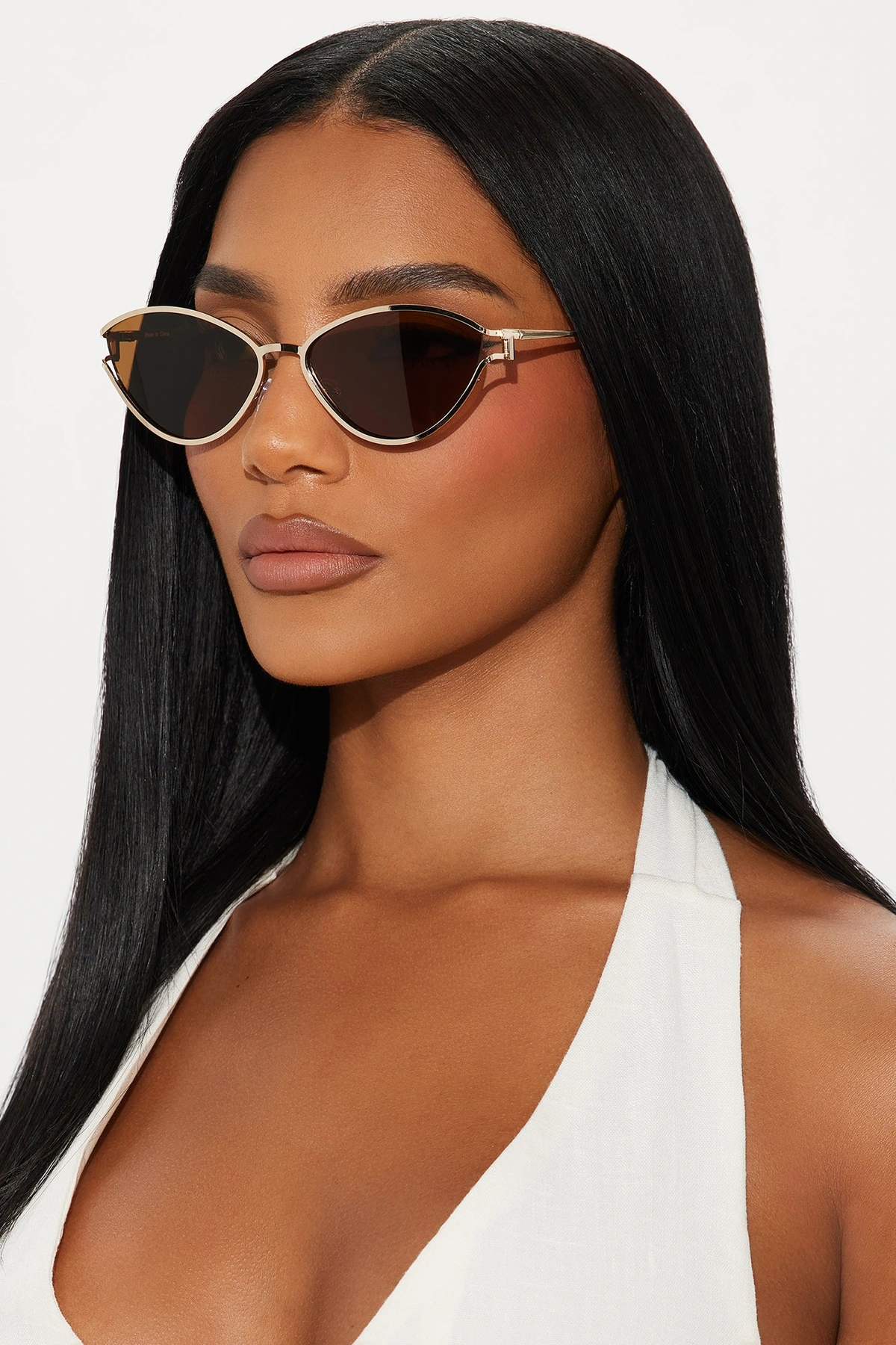 Fierce Diva Cat Eye Sunglasses - Gold/Brown — Dourado/Castanho