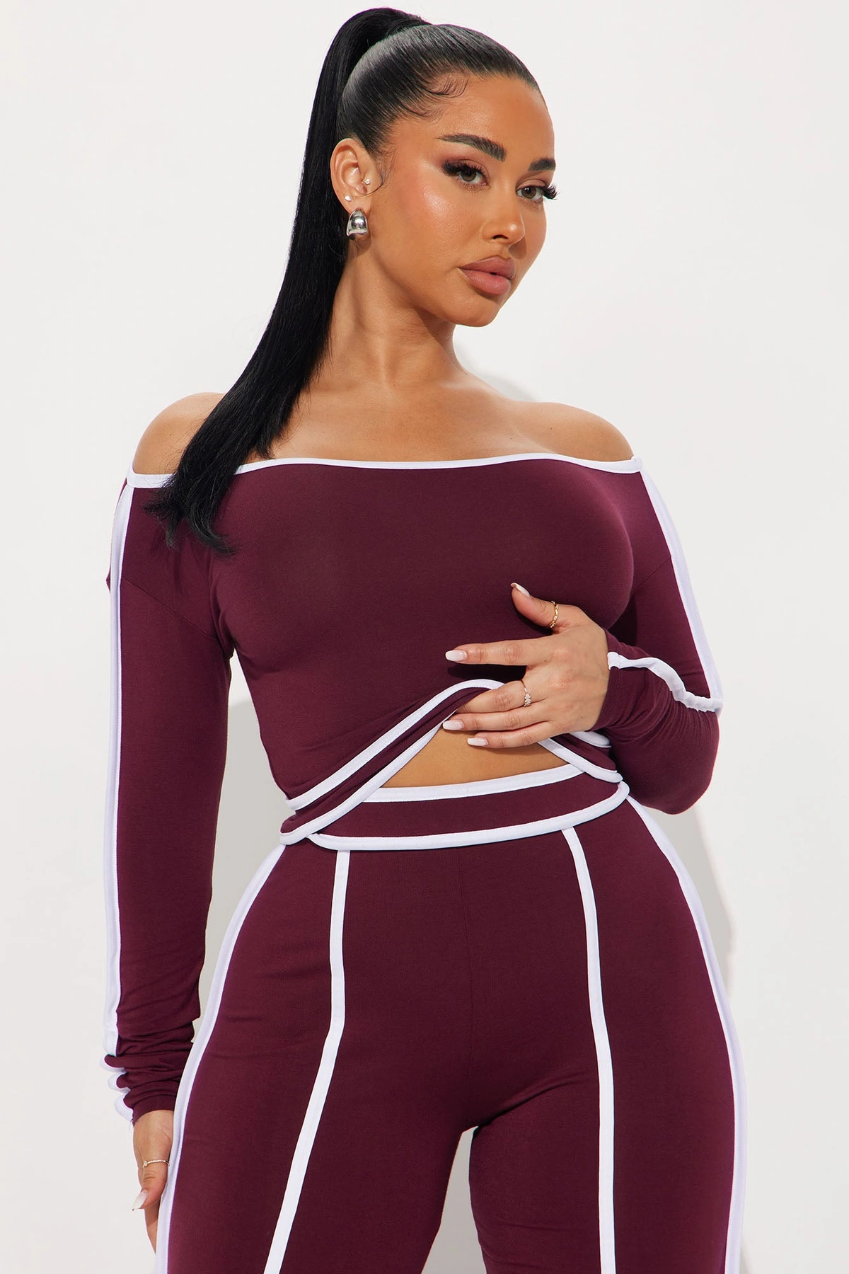 Sporty Moment Pant Set - Burgundy — Bordô