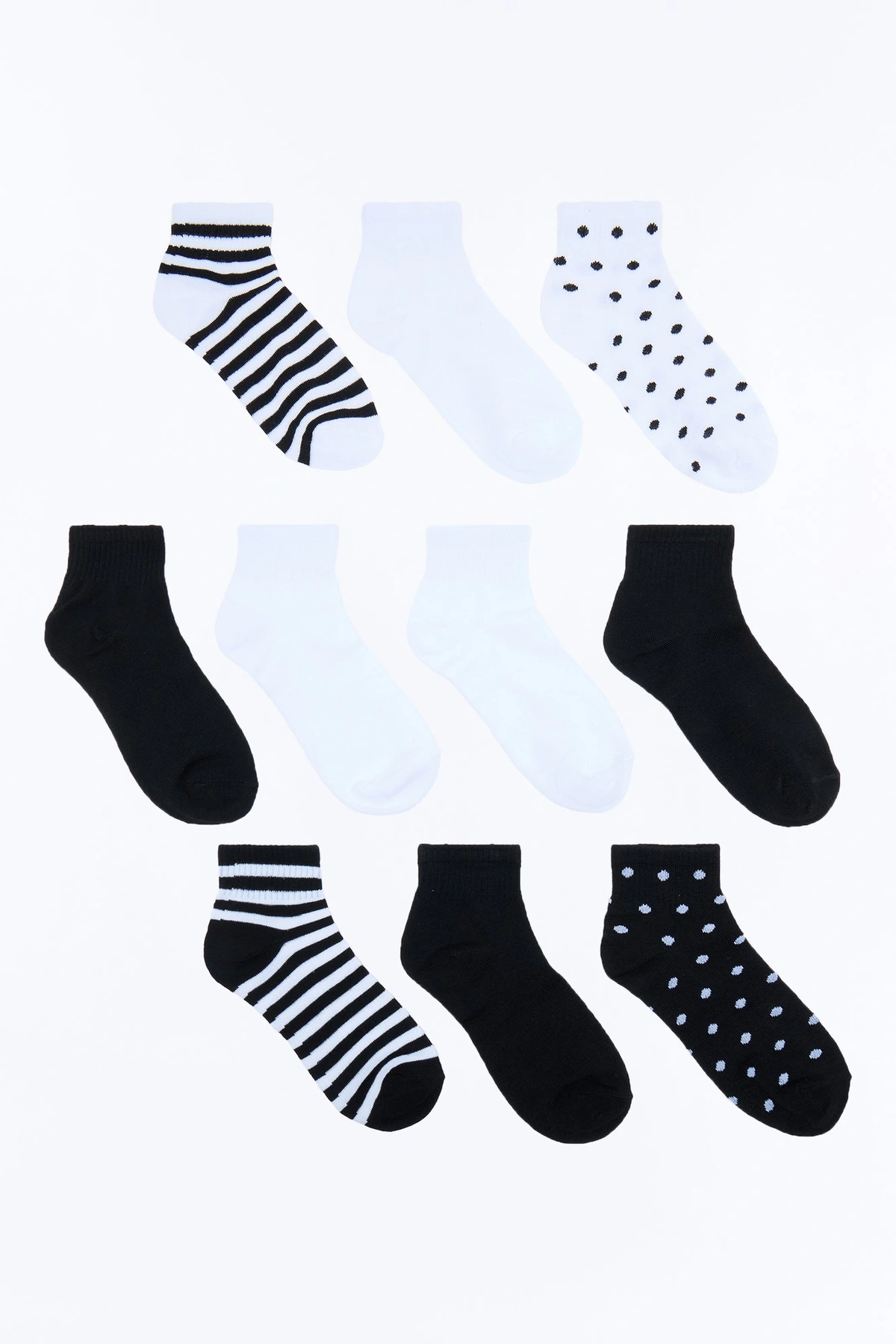 10 Pack Dots And Stripes Quarter Length Socks - Black/combo — Preto/combinação