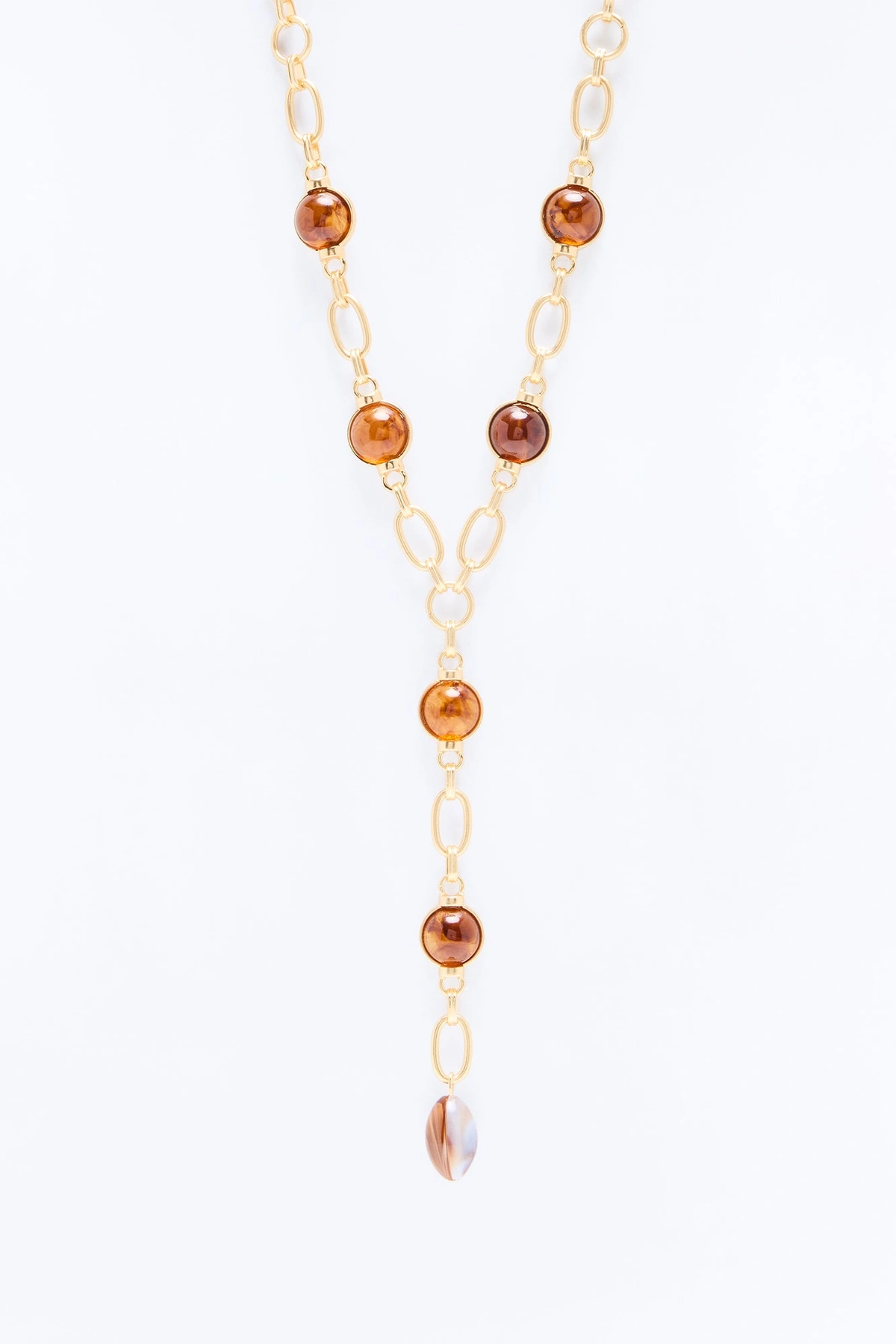 Ophelia Lariat Necklace - Gold/Brown — Dourado/Castanho
